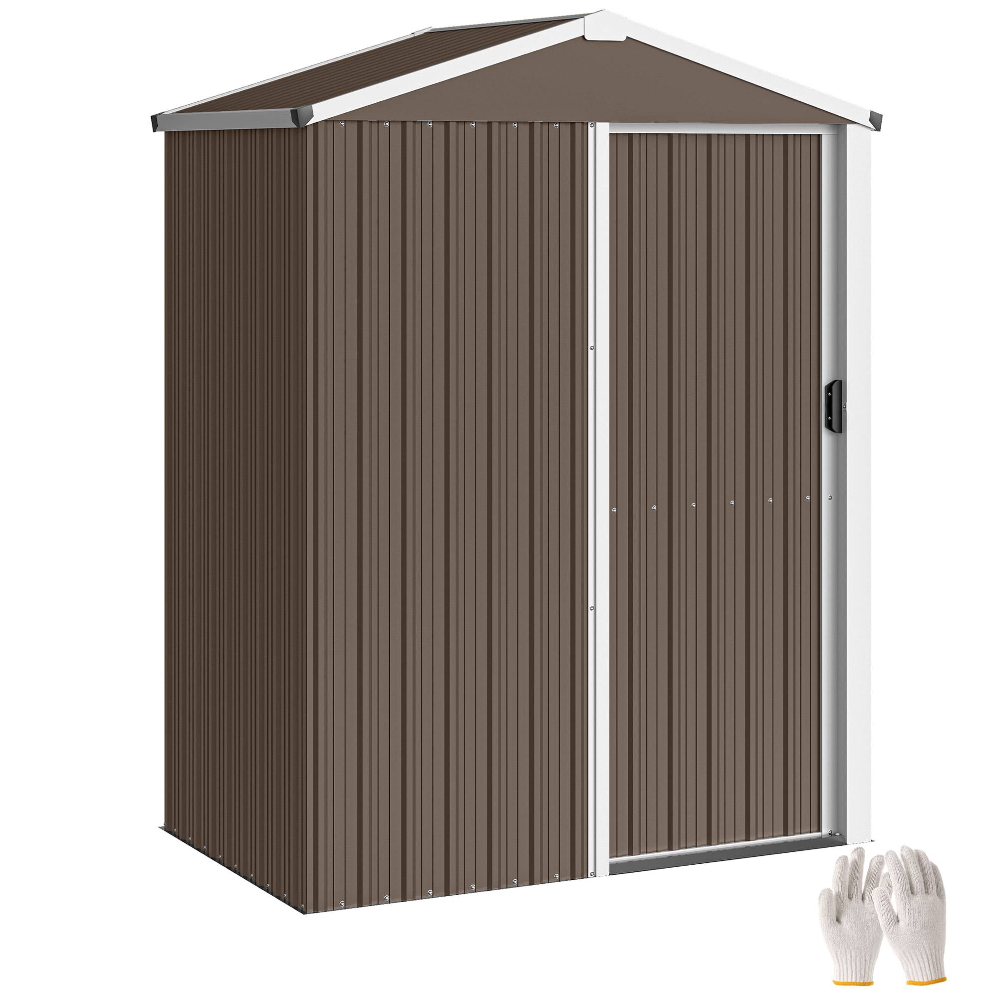 Remise de jardin extérieure 1,1 m² 136x87x176 cm porte coulissante toit incliné gants marron - Image 1