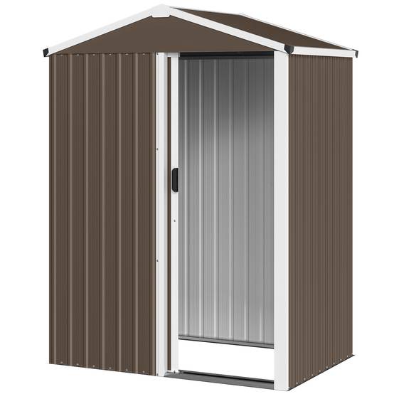 Remise de jardin extérieure 1,1 m² 136x87x176 cm porte coulissante toit incliné gants marron - Image 2