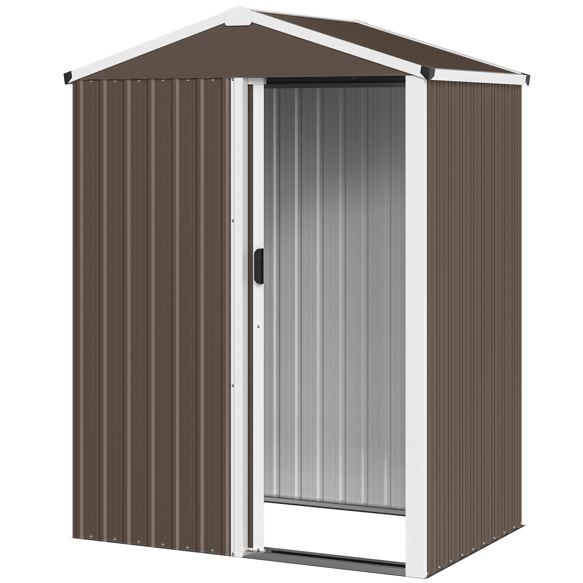 Remise de jardin extérieure 1,1 m² 136x87x176 cm porte coulissante toit incliné gants marron - Image 2