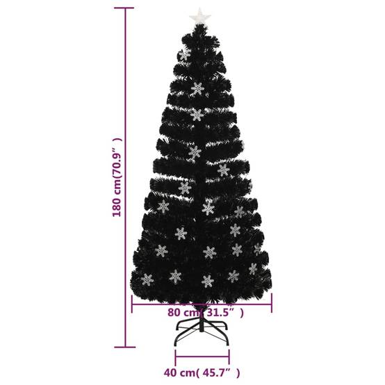 Sapin de Noël - Arbre de Noël et flocons de neige LED Noir 180 cm Fibre optique - Image 9