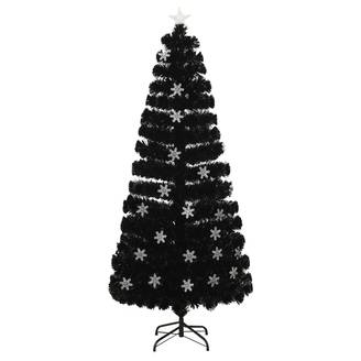 Sapin de Noël - Arbre de Noël et flocons de neige LED Noir 180 cm Fibre optique