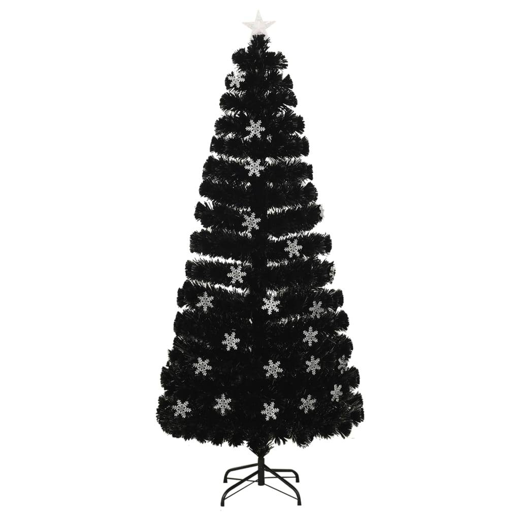 Sapin de Noël - Arbre de Noël et flocons de neige LED Noir 180 cm Fibre optique
