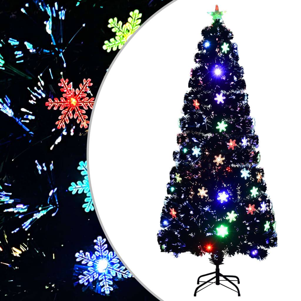 Sapin de Noël - Arbre de Noël et flocons de neige LED Noir 180 cm Fibre optique - Image 2