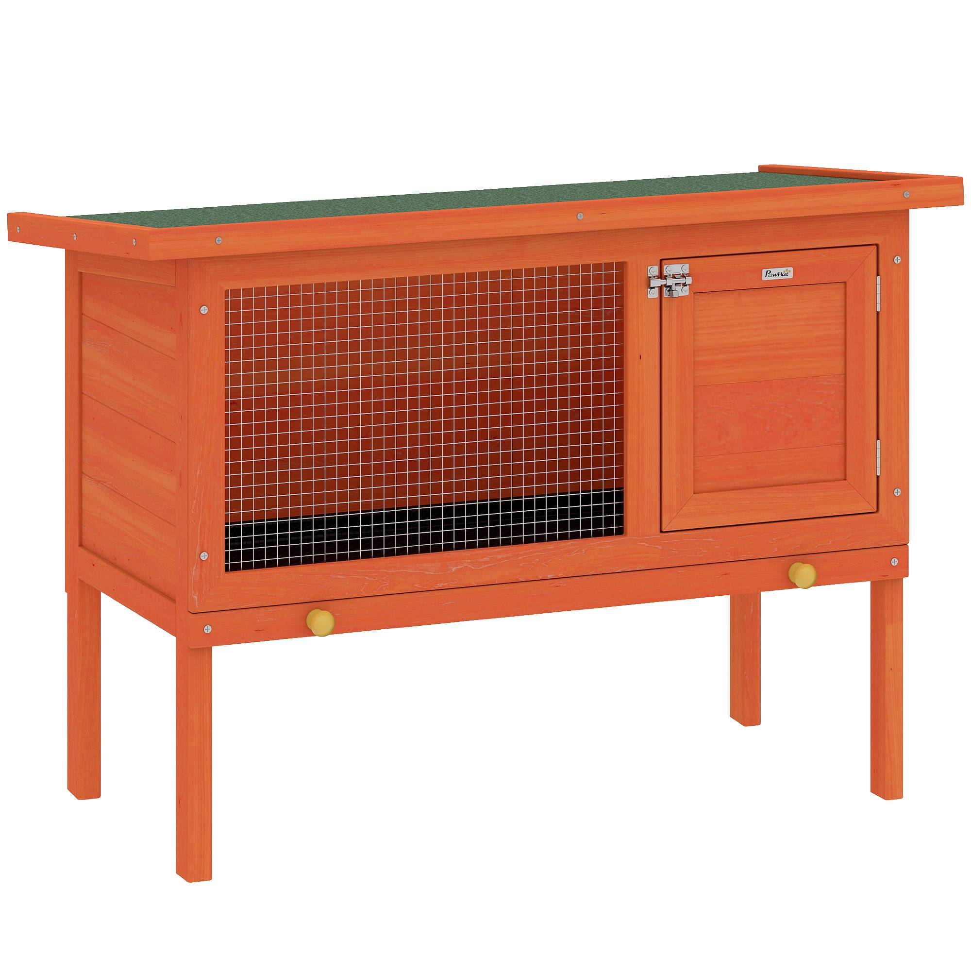 Clapier Lapin Extérieur en Bois, Toit Ouvrable en Asphalt et Plateau Coulissant, Design Surélevé, 90x45x65cm, Orange - Image 1