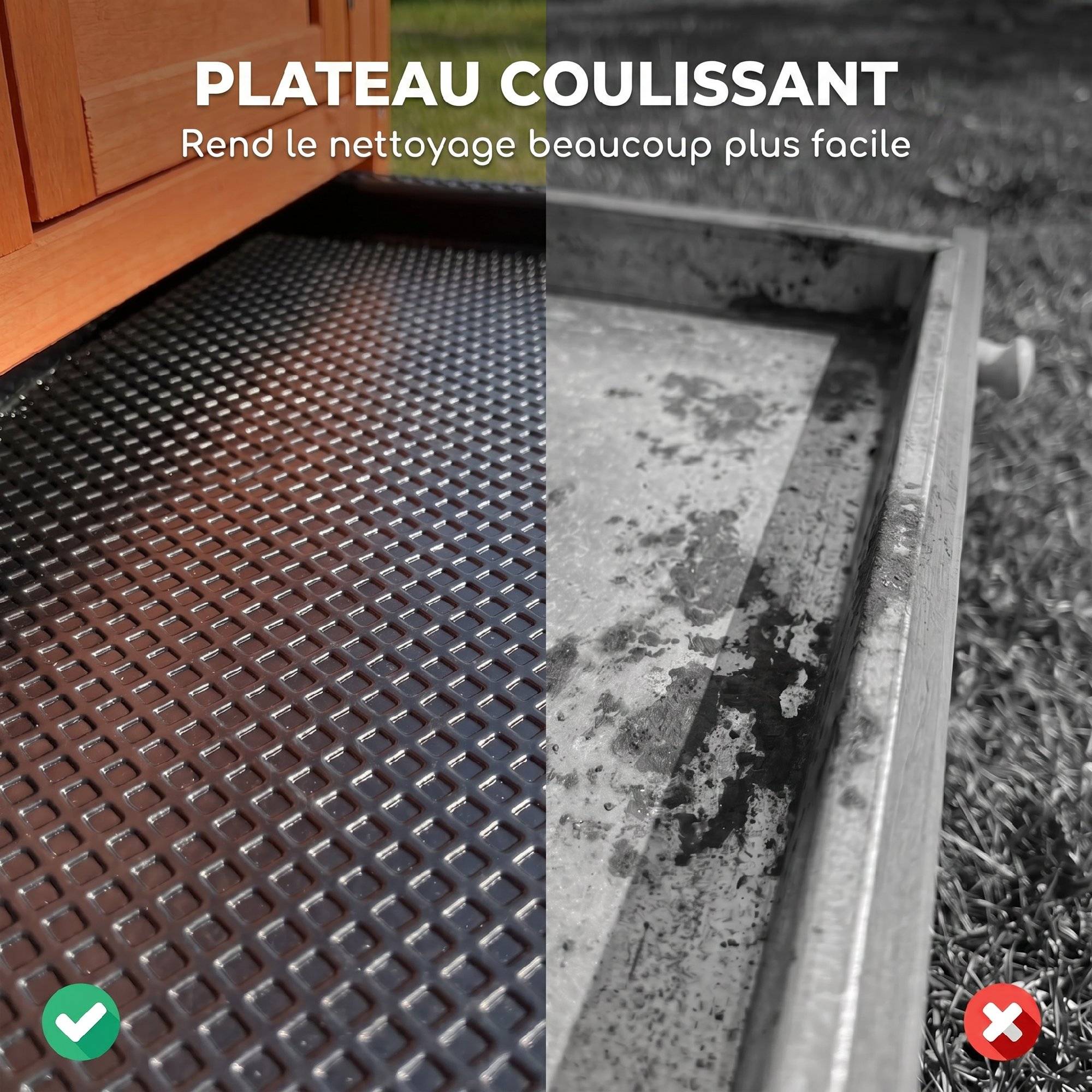 Clapier Lapin Extérieur en Bois, Toit Ouvrable en Asphalt et Plateau Coulissant, Design Surélevé, 90x45x65cm, Orange - Image 8