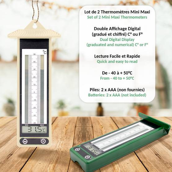 Fishtec - Lot de 2 Thermomètres Digitaux Extérieurs Mini Maxi LCD - Fixation murale facile - Image 3