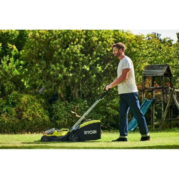 Ryobi - Tondeuse a Gazon RYOBI -   poussée HYBRIDE 36V (alimentation par 2 batteries ONE+™) - coupe 37 cm + 2 batteries 5 Ah & charg. - RY18LMH - Image 5