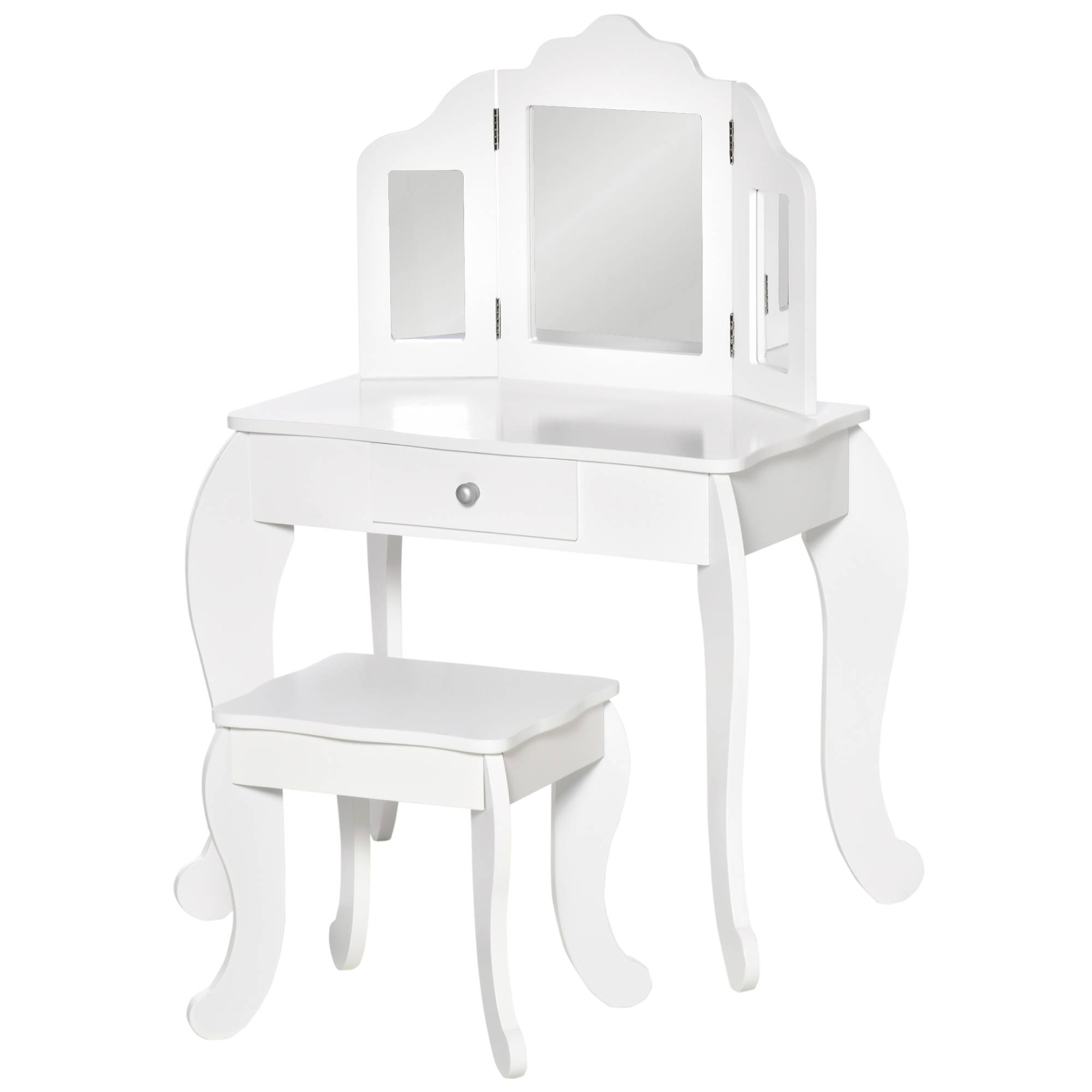 Sans Marque - Coiffeuse Enfant avec Tabouret, Coiffeuse Bureau 2 en 1 Miroir triptyque et tiroir Coulissant Blanc Acrylique - Image 2