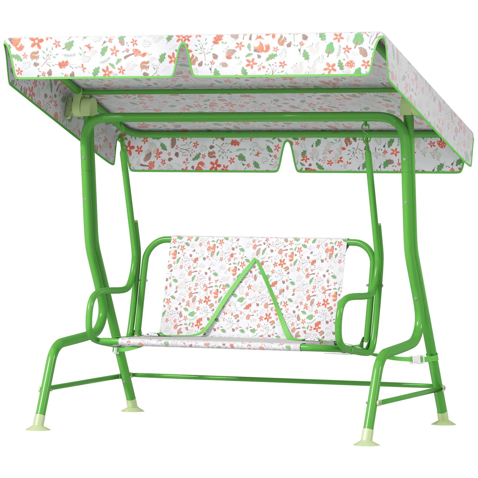 Balançoire de jardin extérieure pour enfants de 3 ans et plus, avec auvent réglable et harnais de sécurité, 112 x 75 x 120 cm, verte - Image 2