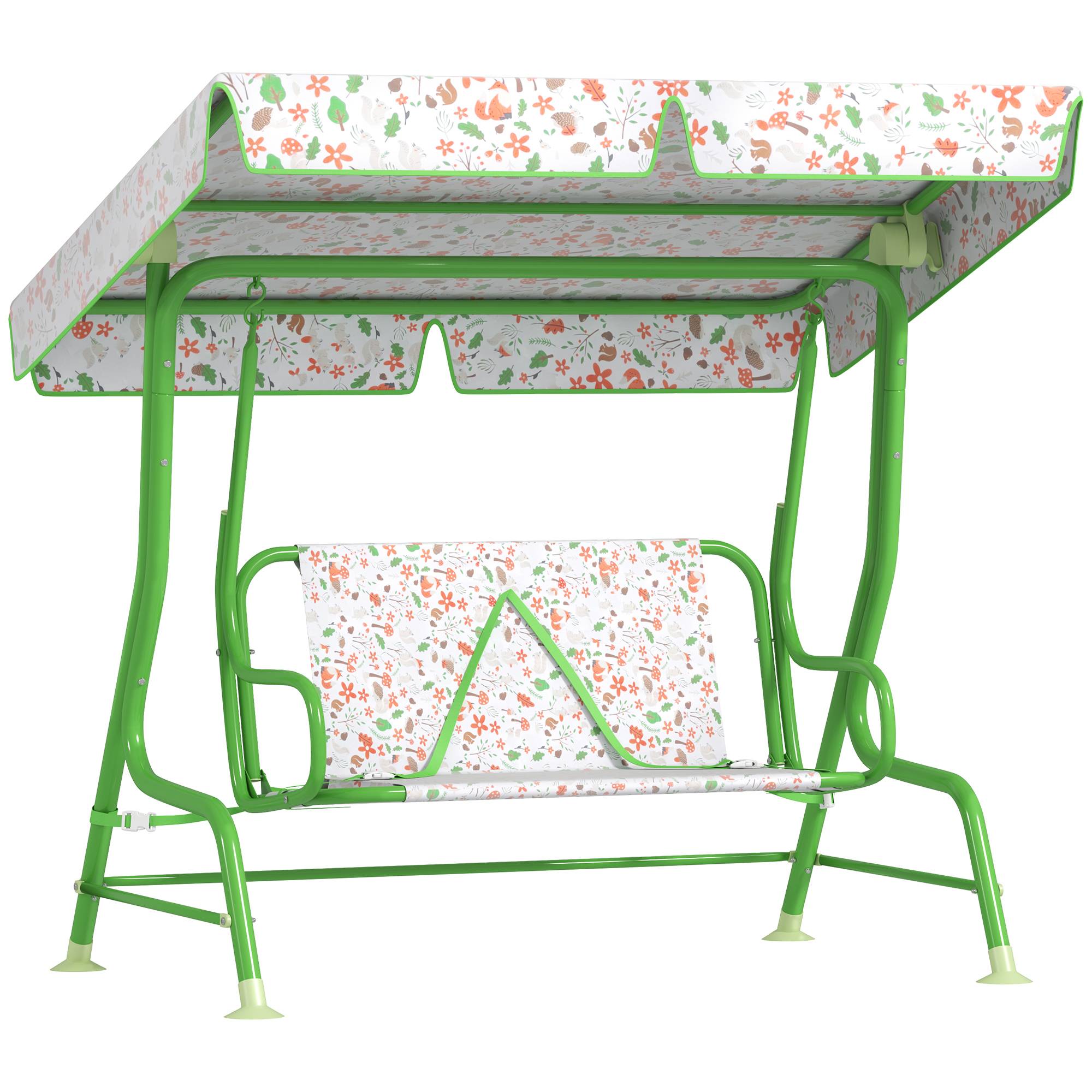 Balançoire de jardin extérieure pour enfants de 3 ans et plus, avec auvent réglable et harnais de sécurité, 112 x 75 x 120 cm, verte - Image 1