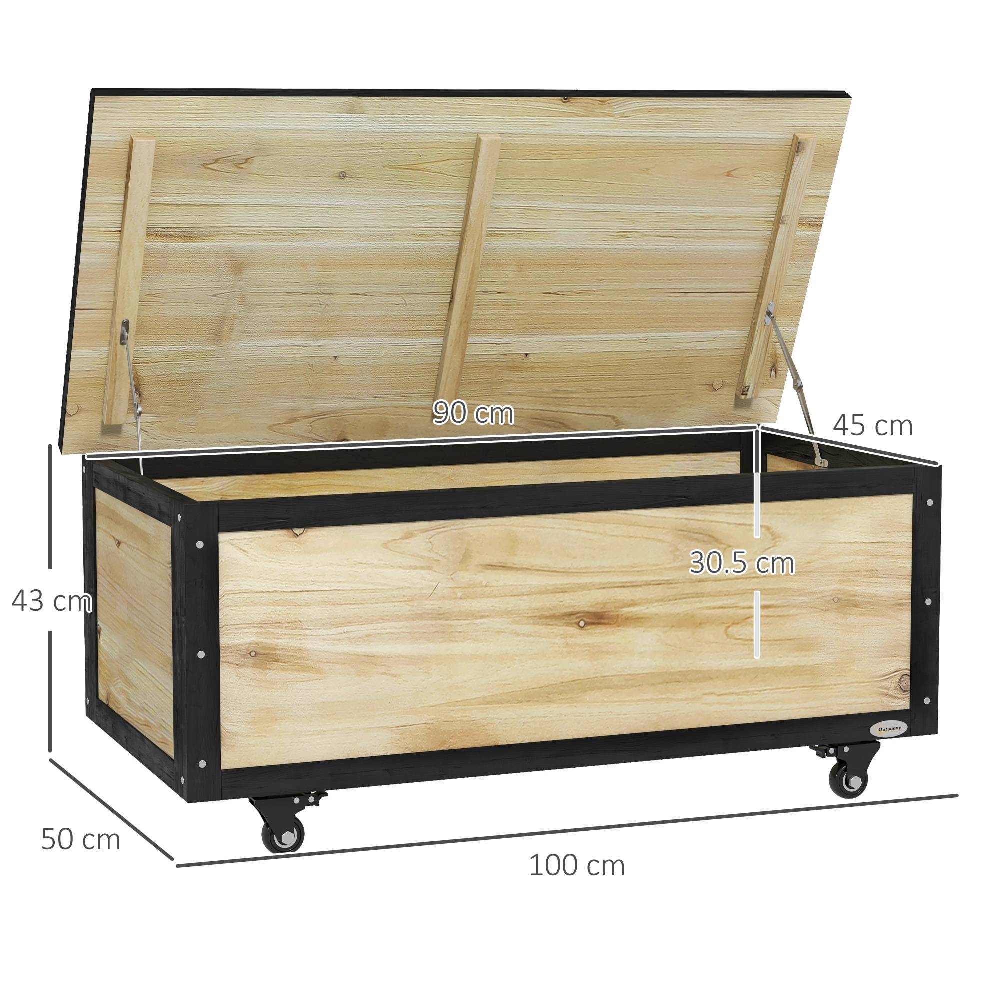 Coffre rangement jardin bois massif extérieur coussins sur roulettes 121L naturel - ComfortXL Outdoor Living - Image 3