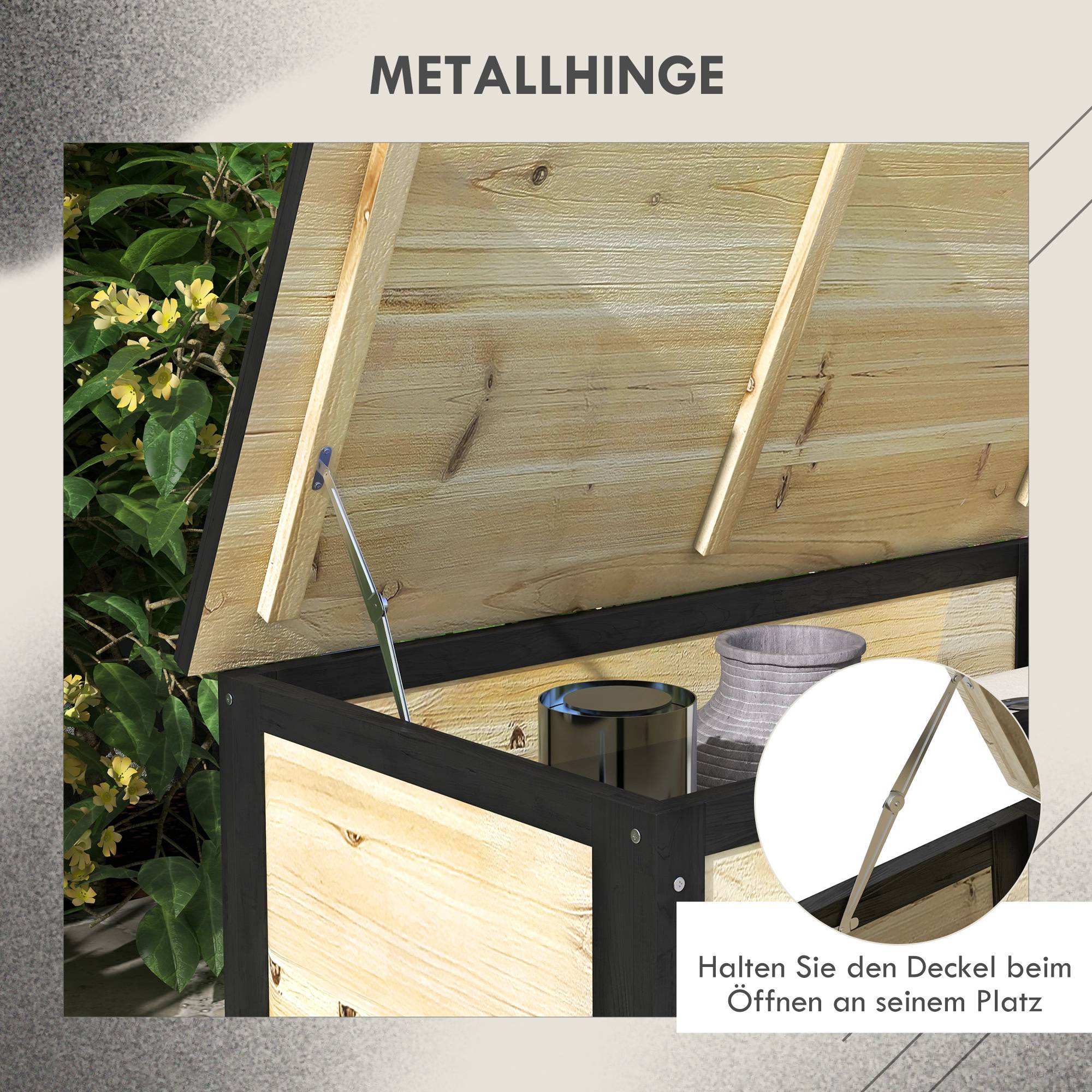 Coffre rangement jardin bois massif extérieur coussins sur roulettes 121L naturel - ComfortXL Outdoor Living - Image 6