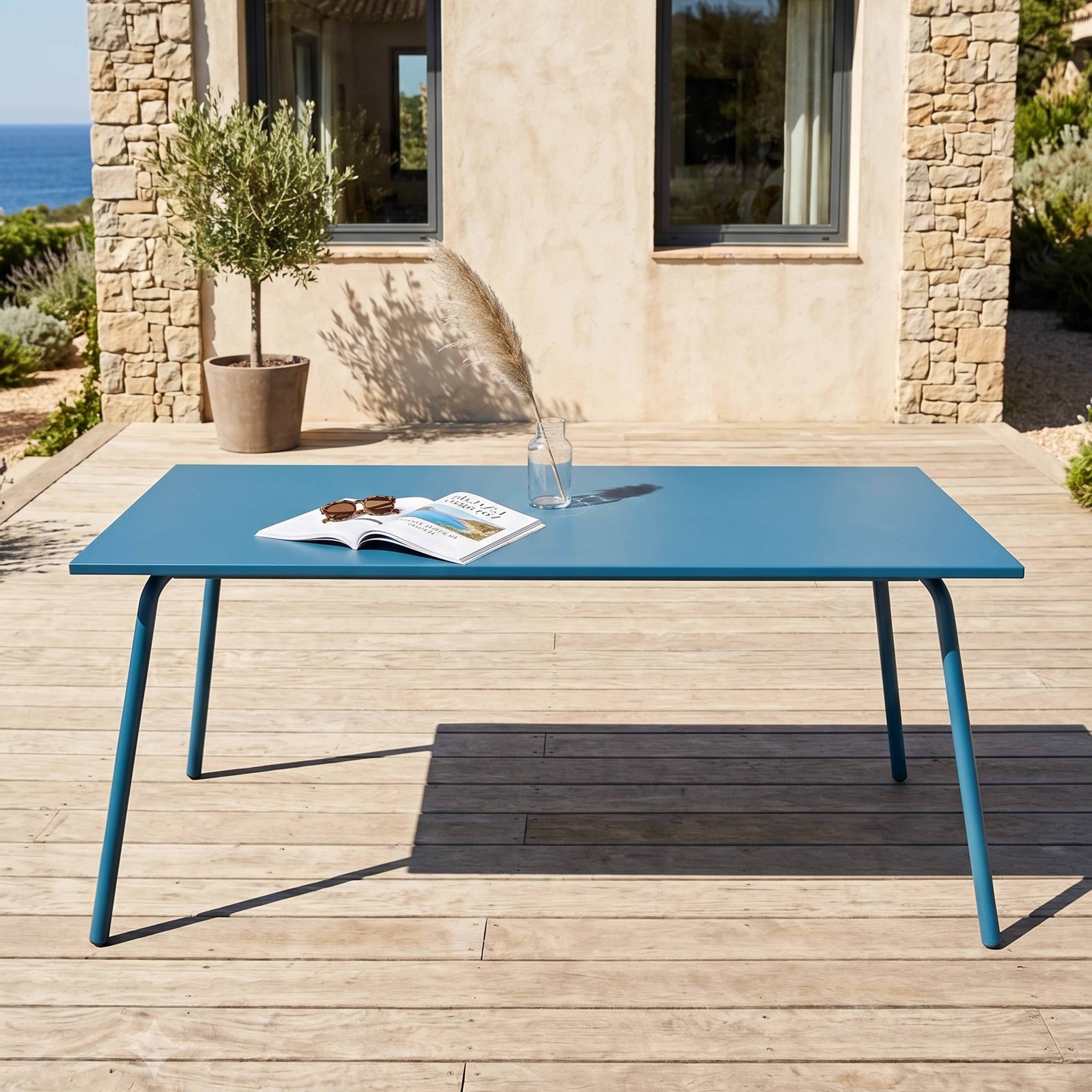Oviala - Table de jardin ractangulaire en métal 8 places 180 cm bleu pacific Palavas - Oviala - Imagen 3