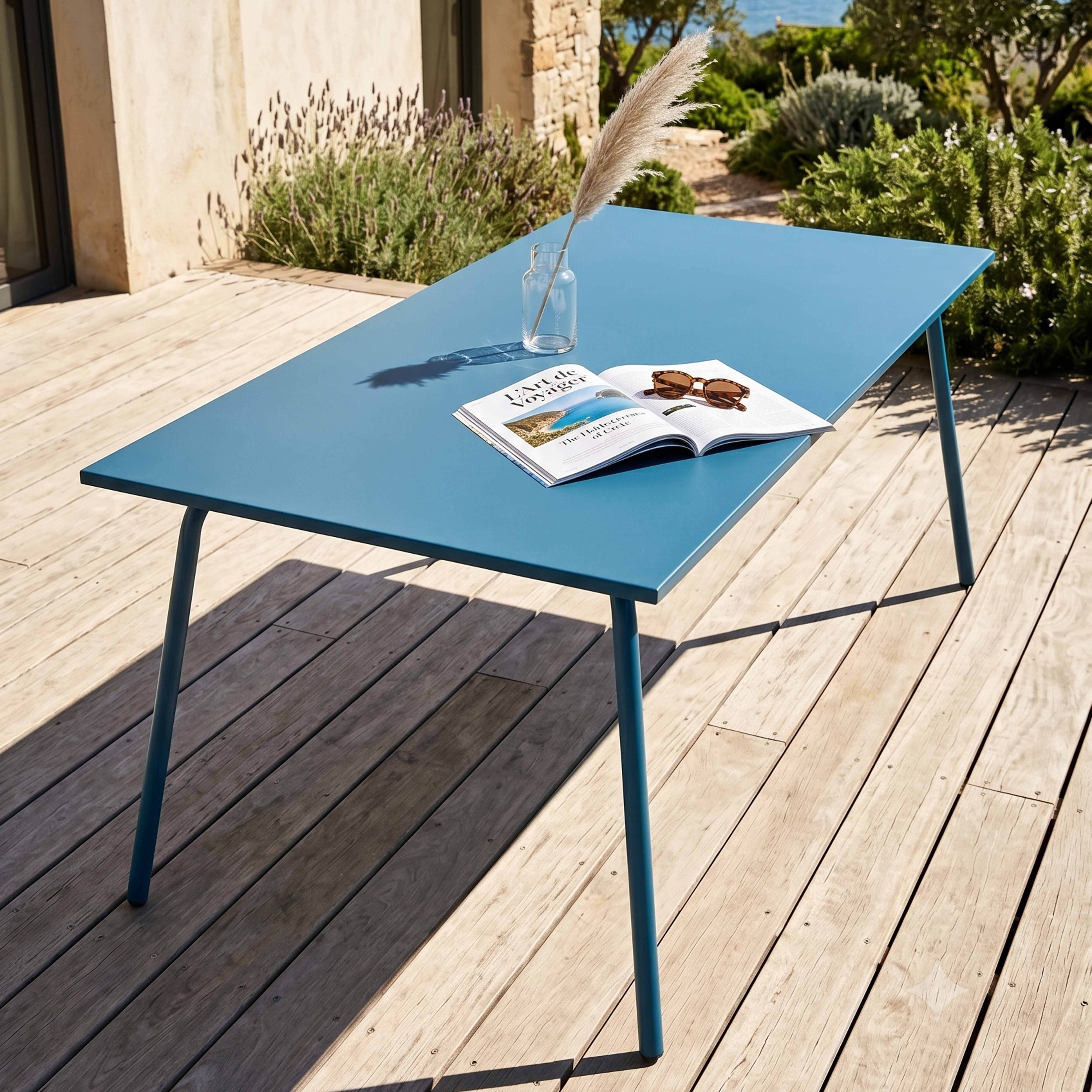 Oviala - Table de jardin ractangulaire en métal 8 places 180 cm bleu pacific Palavas - Oviala - Imagen 2
