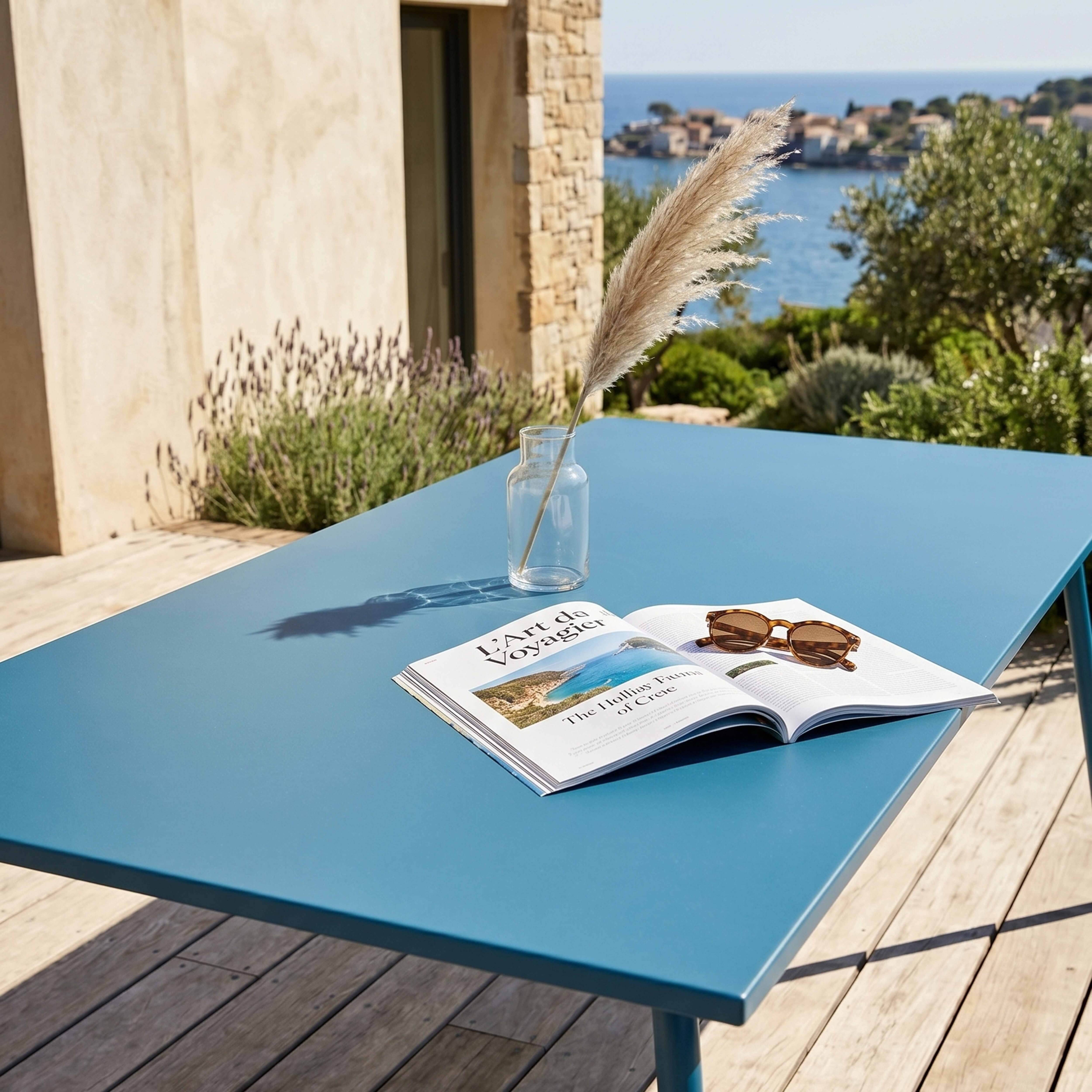 Oviala - Table de jardin ractangulaire en métal 8 places 180 cm bleu pacific Palavas - Oviala - Imagen 4