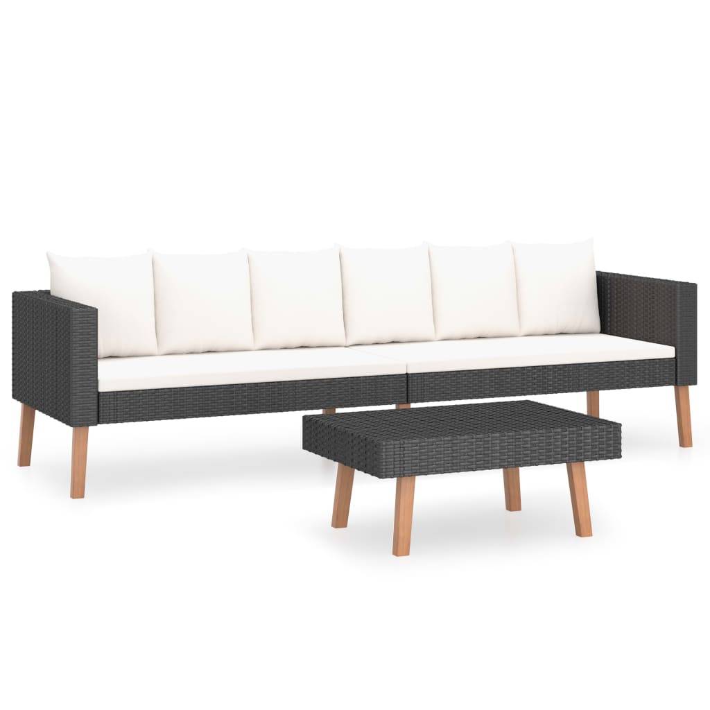 Helloshop26 - Salon de jardin meuble d'extérieur ensemble de mobilier 2 pièces avec coussins résine tressée noir - Imagen 1