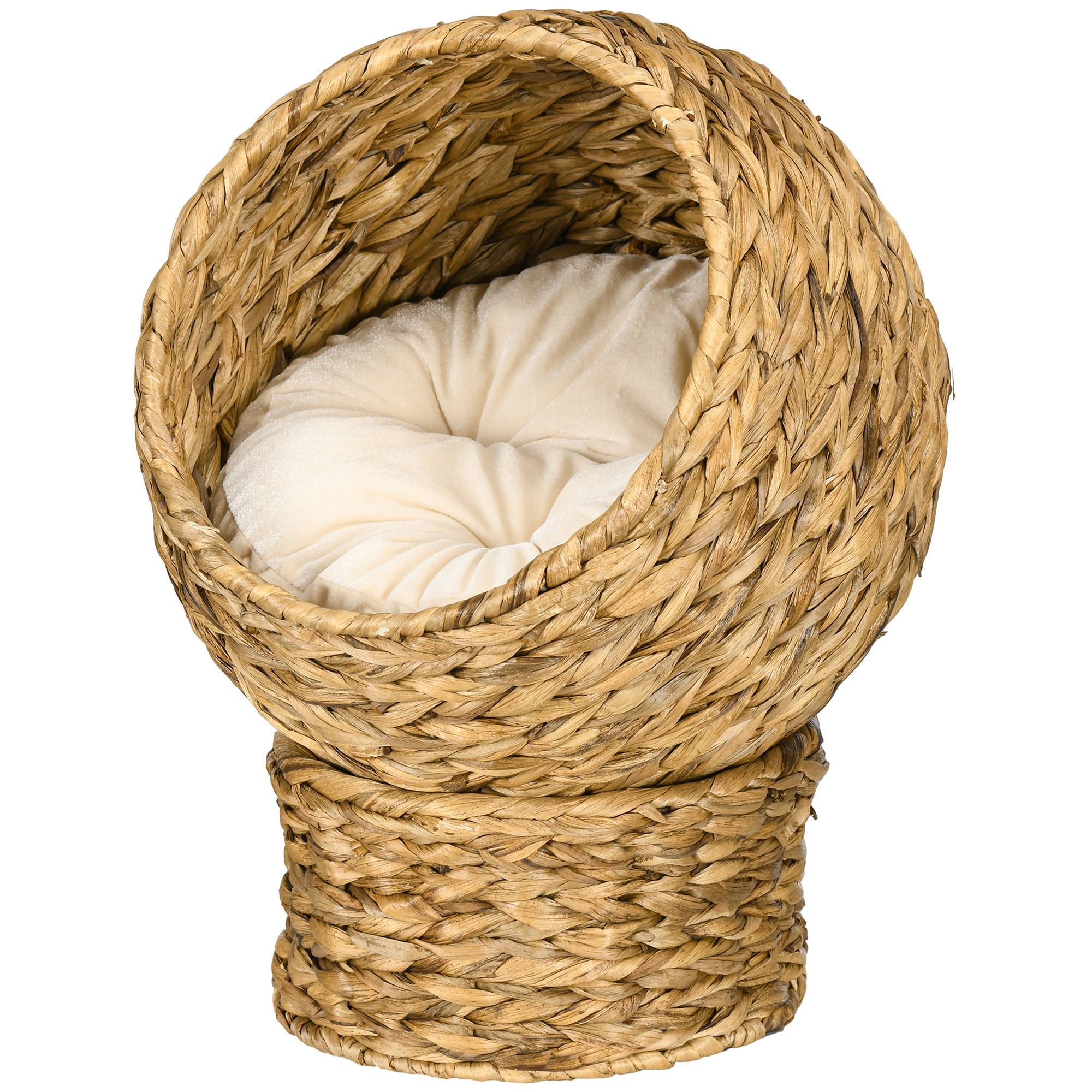 Lit grotte en osier pour chat démontable, coussin amovible, 40x37x51 cm, marron et beige - Image 2