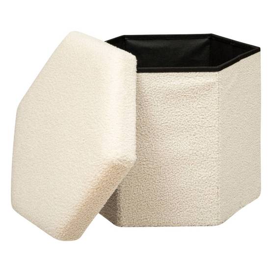 Atmosphera - Pouf pliant "Jaiko" en bouclette 40x38cm blanc ivoire - Atmosphera Créateur d'intérieur - Image 3