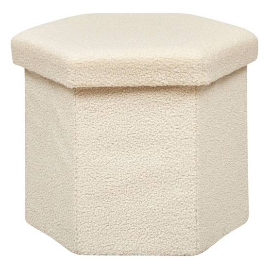 Atmosphera - Pouf pliant "Jaiko" en bouclette 40x38cm blanc ivoire - Atmosphera Créateur d'intérieur - Image 1