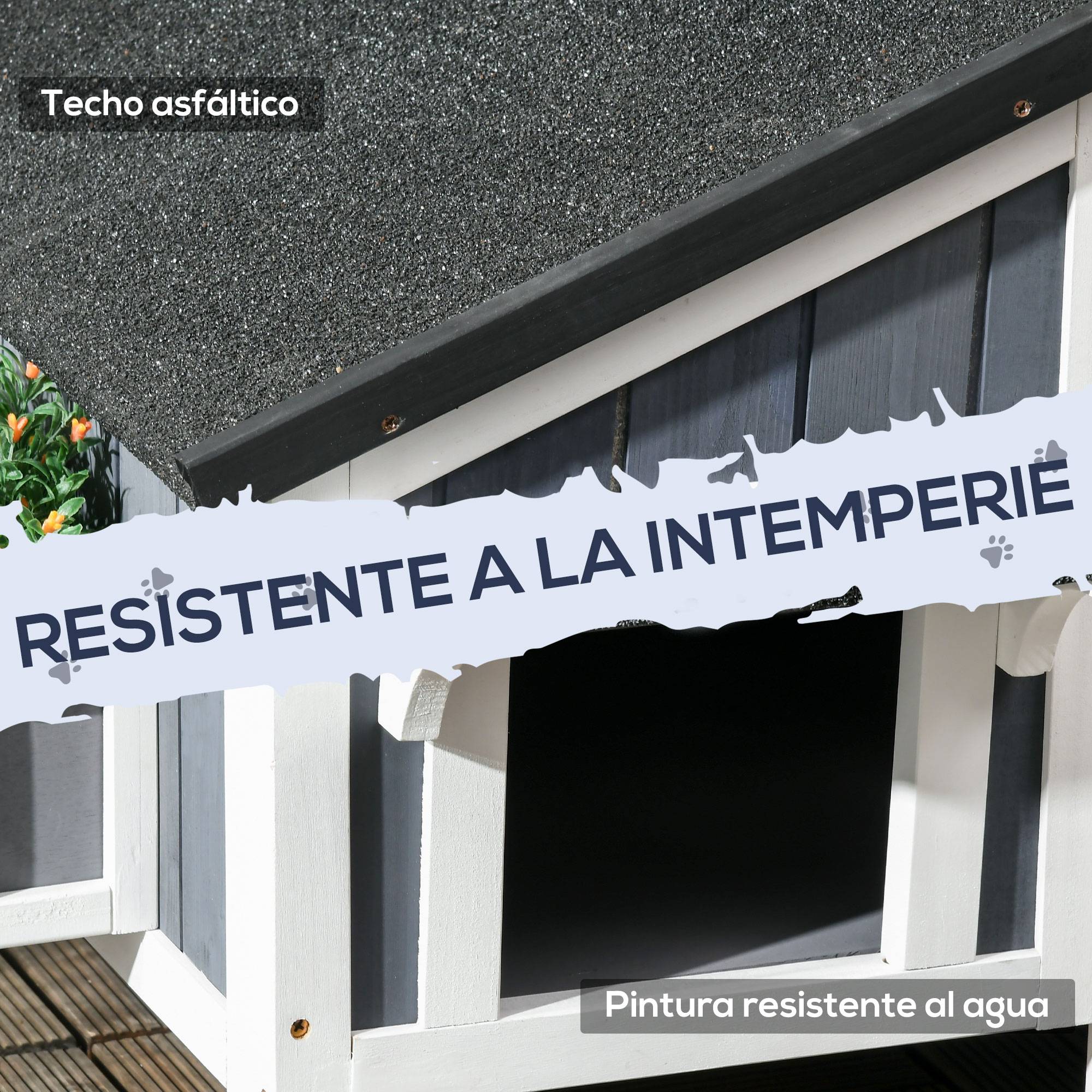 Sans Marque - Niche extérieure en bois pour chat, abri à deux niveaux, 96 x 65 x 85,5 cm, grise - Image 8