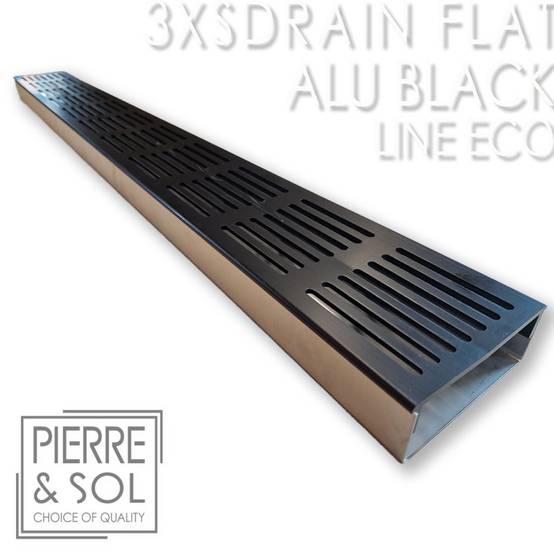 Caniveau Inox Large Hauteur 3,5 cm - 3XSDRAINFLAT EASY Grille Aluminium Noire - LINE ECO - Caniveau de 50 cm - Image 1