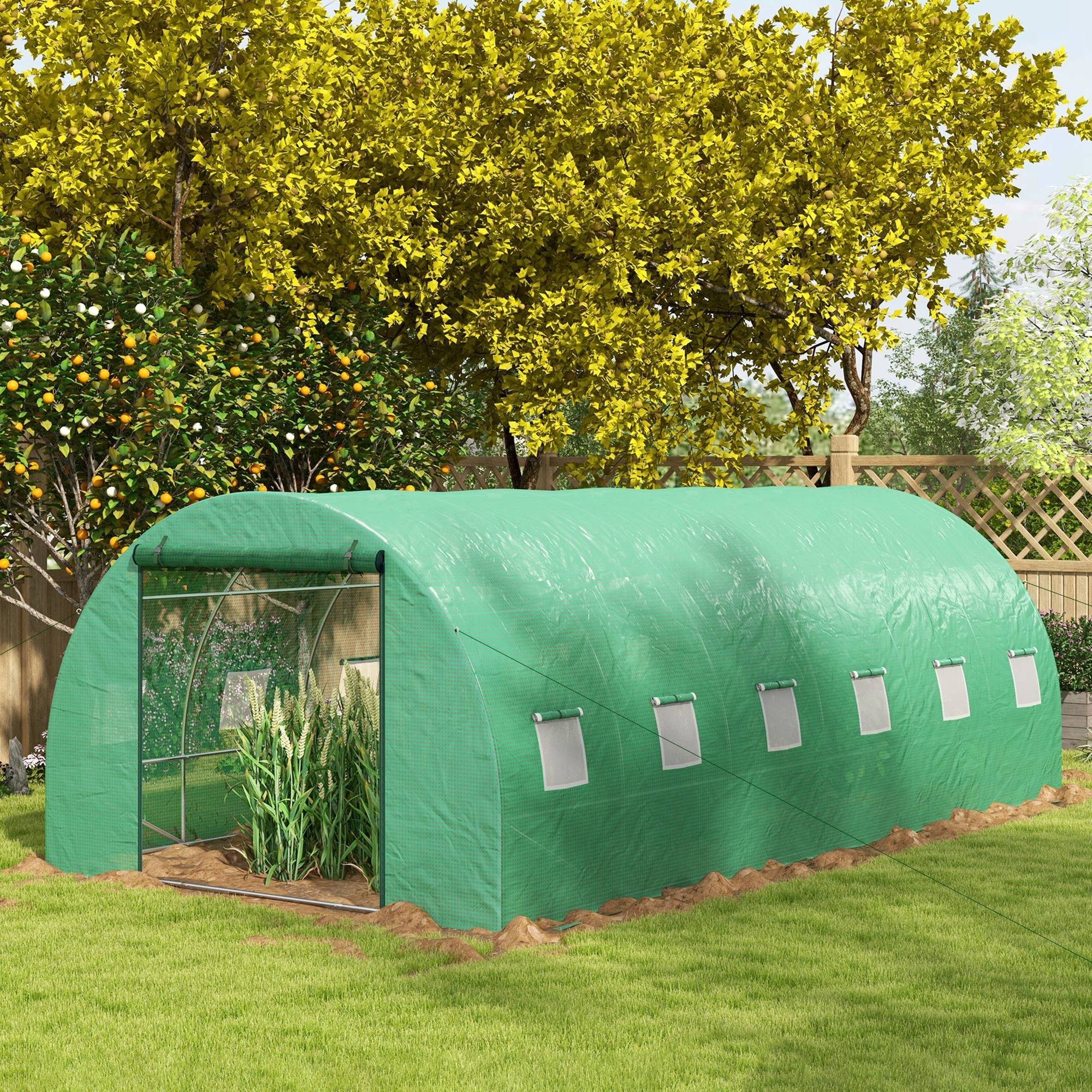 Serre tunnel 6x3x2 m avec système d'irrigation intégré, 12 fenêtres grillagées et 1 porte roulante verte - Image 4