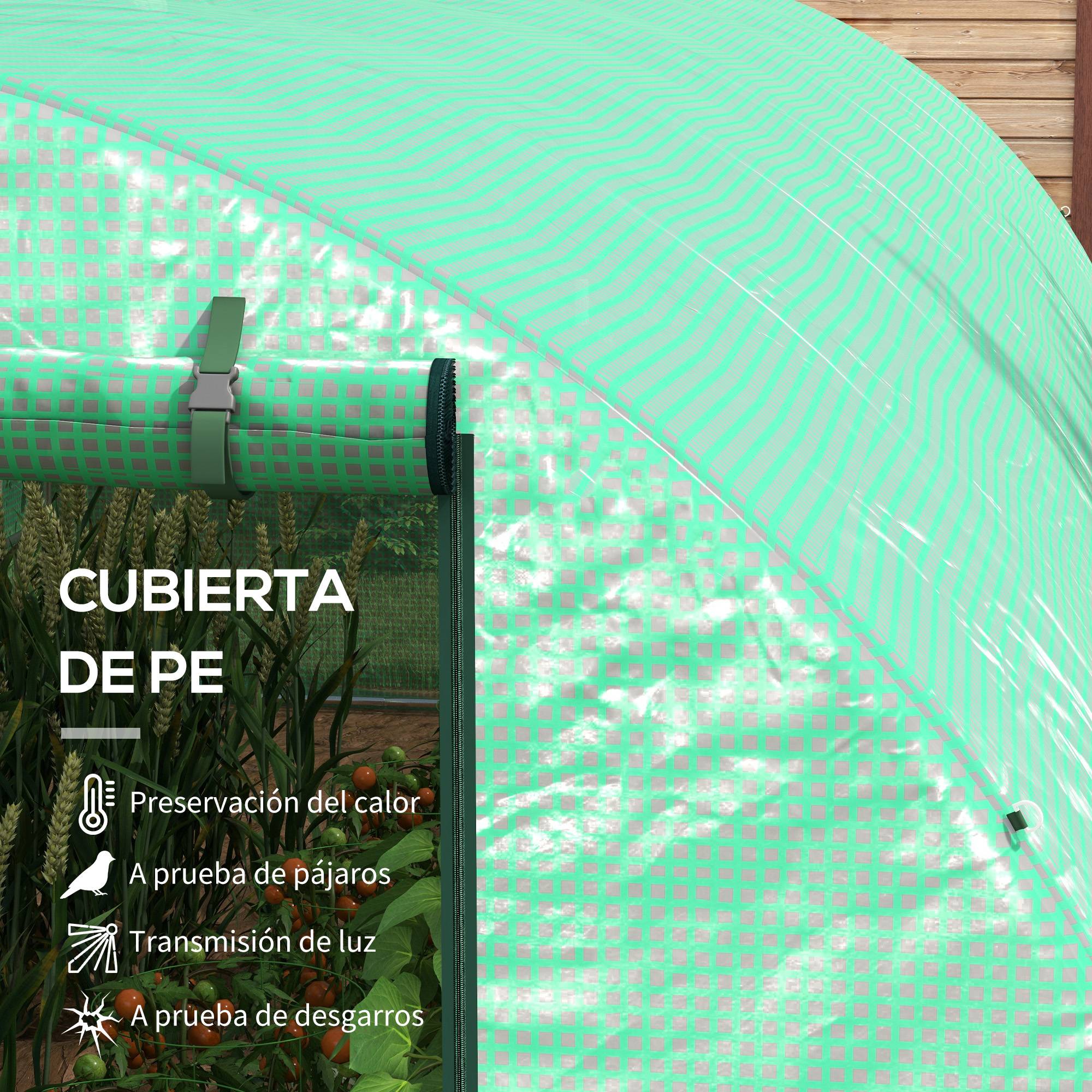 Serre tunnel 6x3x2 m avec système d'irrigation intégré, 12 fenêtres grillagées et 1 porte roulante verte - Image 7
