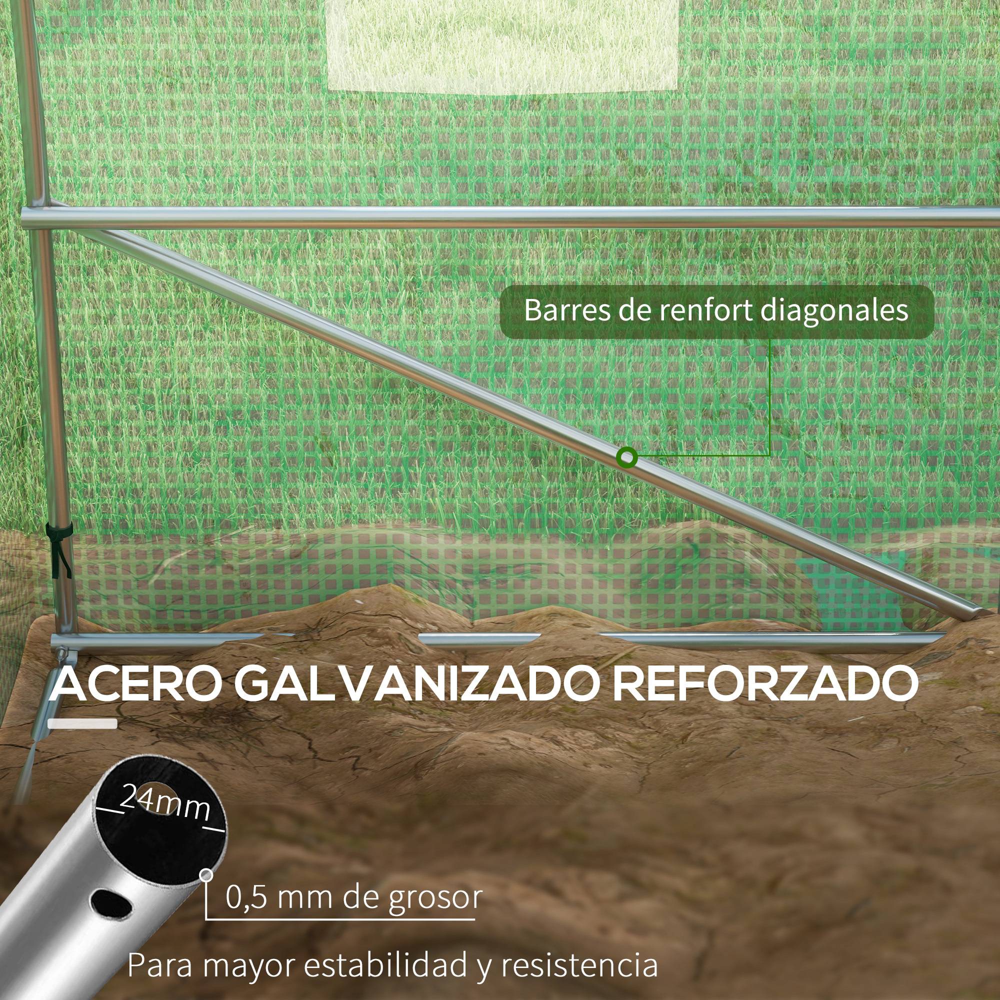 Serre tunnel 6x3x2 m avec système d'irrigation intégré, 12 fenêtres grillagées et 1 porte roulante verte - Image 9