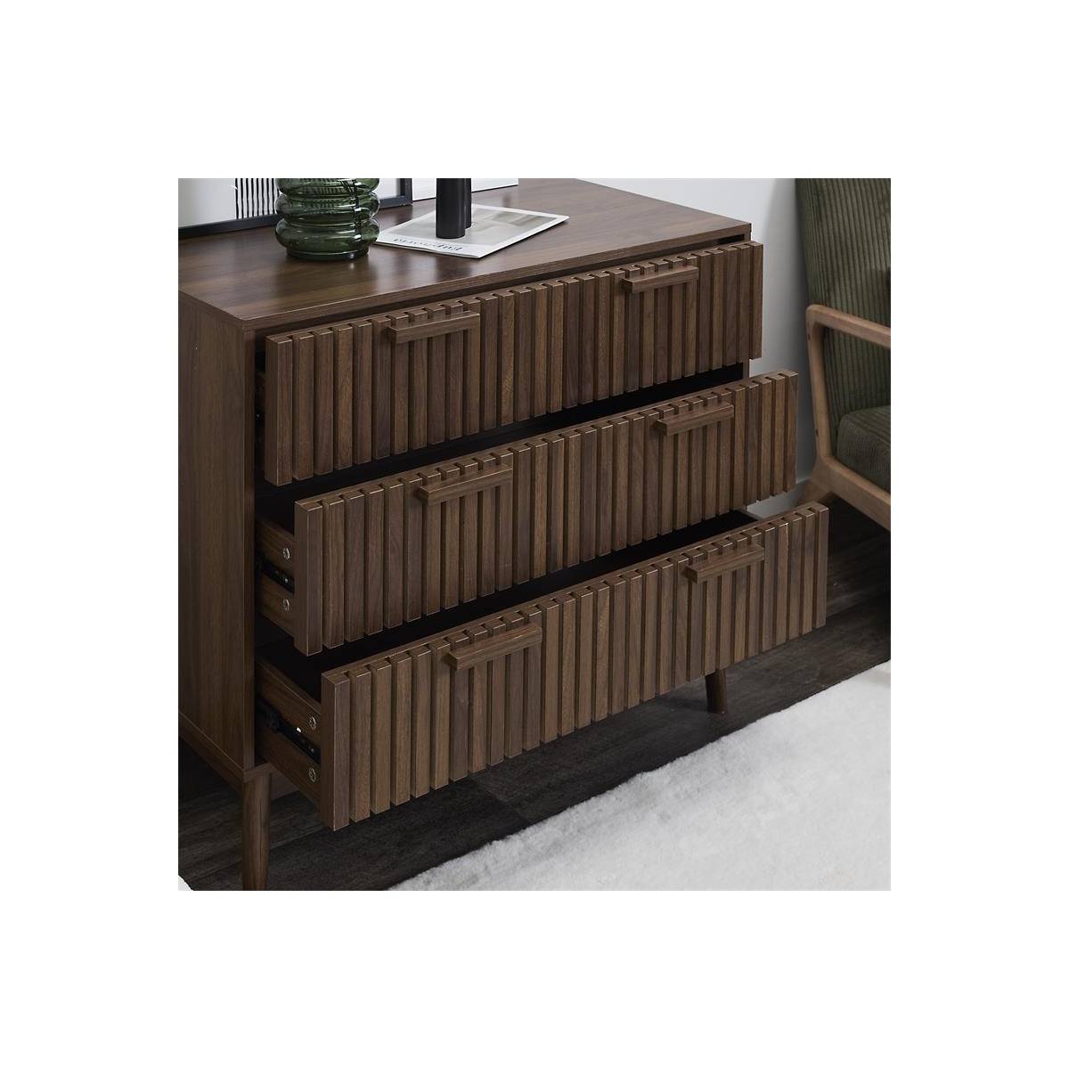 The Home Deco Factory - Commode 3 Tiroirs "Klaus" 90cm Marron Foncé - Image 9