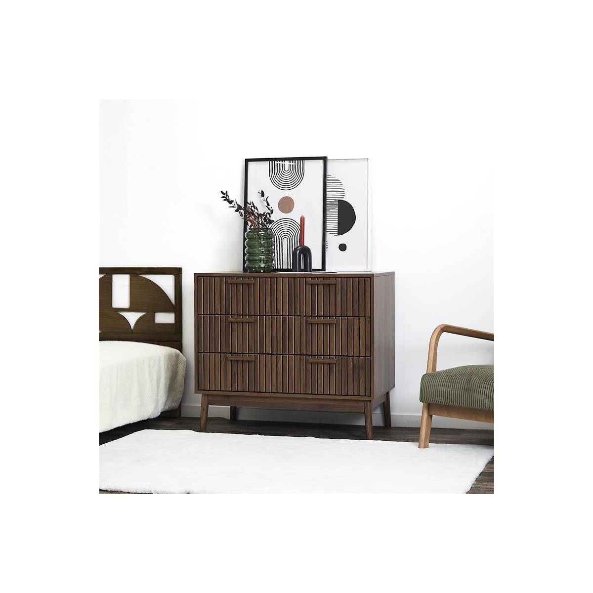The Home Deco Factory - Commode 3 Tiroirs "Klaus" 90cm Marron Foncé - Image 8