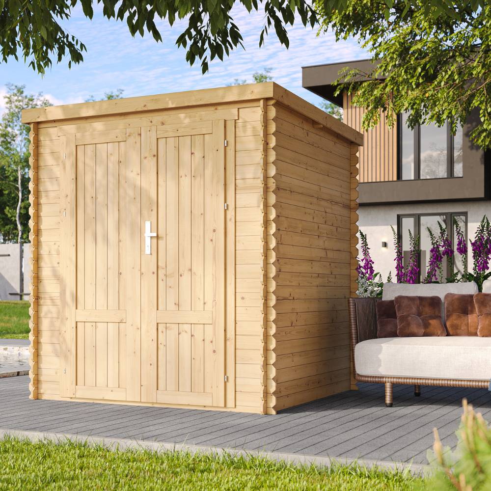Timbela - Abri de Jardin en Bois AVEC SOL TRAITÉ - 3.53 m² / 204x204xH206 cm - Timbela M309F1+M309G