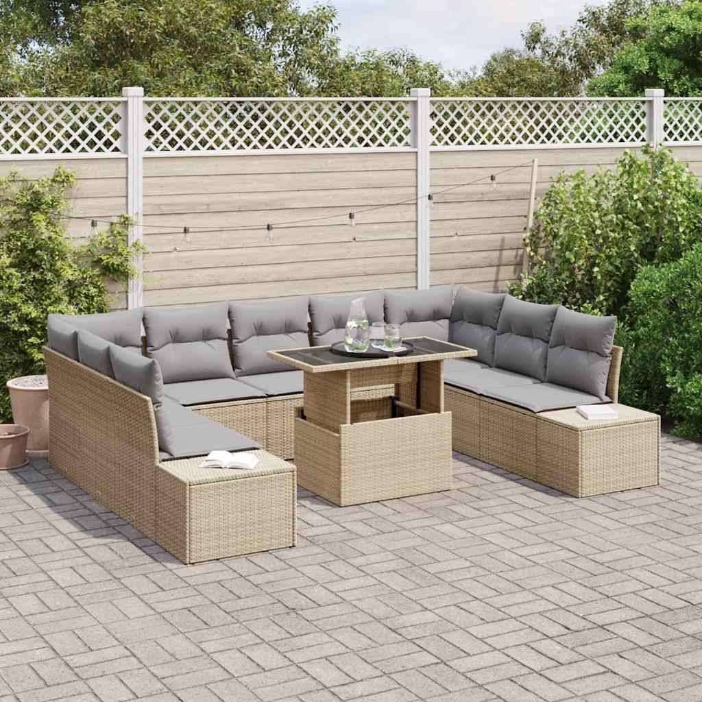 Canapé Extérieur avec Coffre 10 pcs Polyrotin Beige & Gris Clair Table Ajustable – ComfortXL Outdoor Living - Image 3