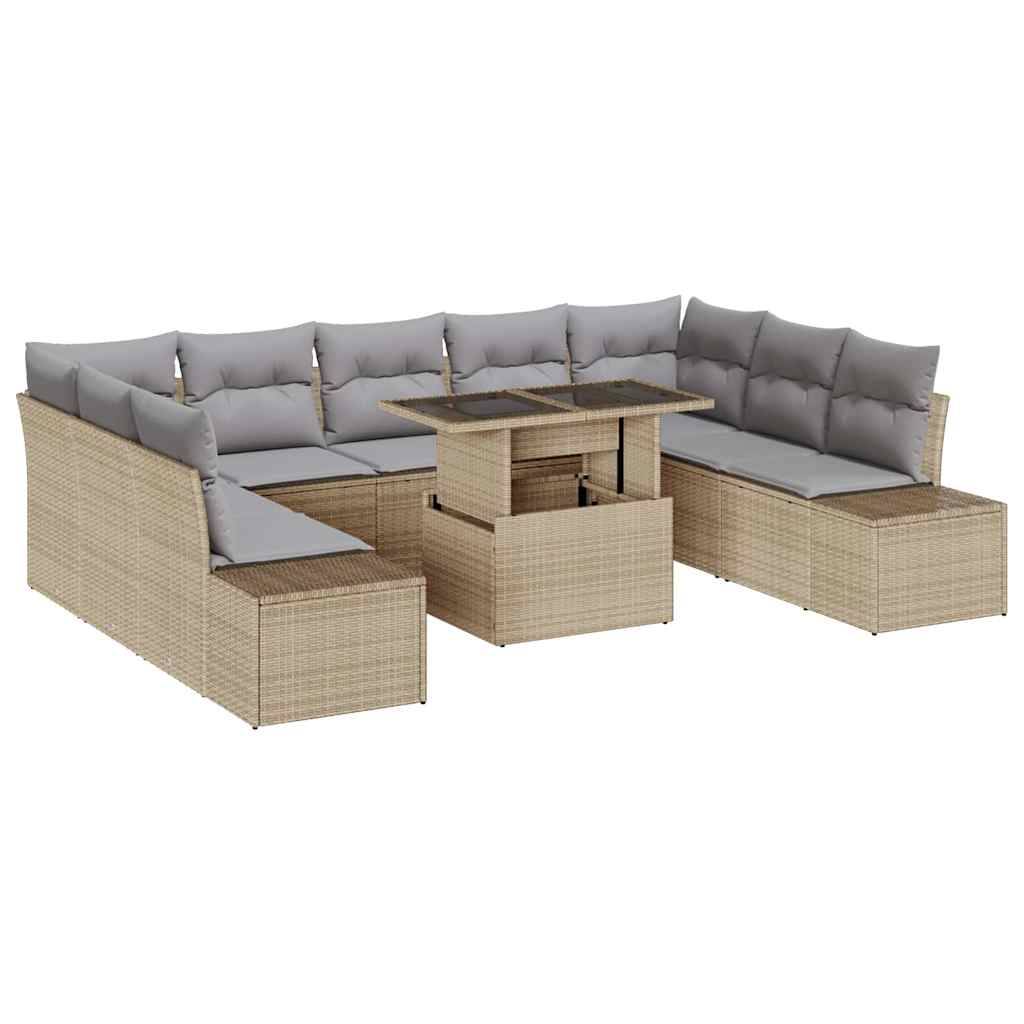 Canapé Extérieur avec Coffre 10 pcs Polyrotin Beige & Gris Clair Table Ajustable – ComfortXL Outdoor Living - Image 2