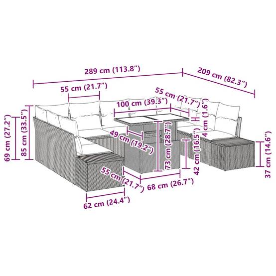 Canapé Extérieur avec Coffre 10 pcs Polyrotin Beige & Gris Clair Table Ajustable – ComfortXL Outdoor Living - Image 6
