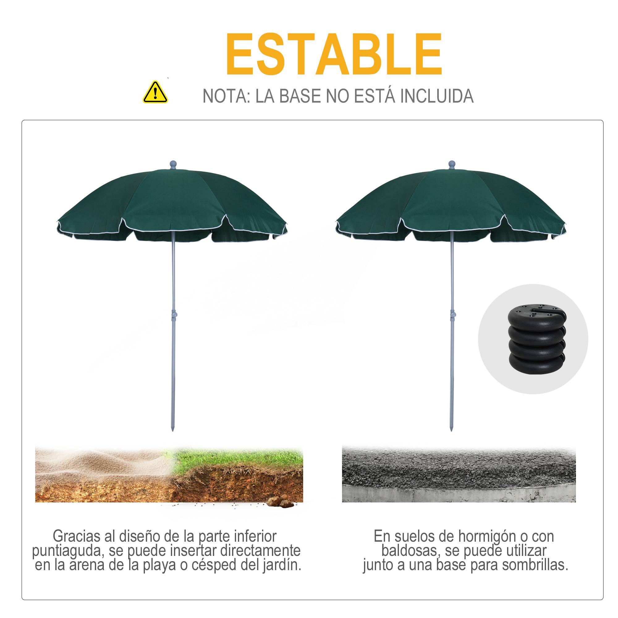 Parasol de plage Ø202 cm, toit inclinable, mat demontable, piquet inferieur, jardin, vert - Image 7