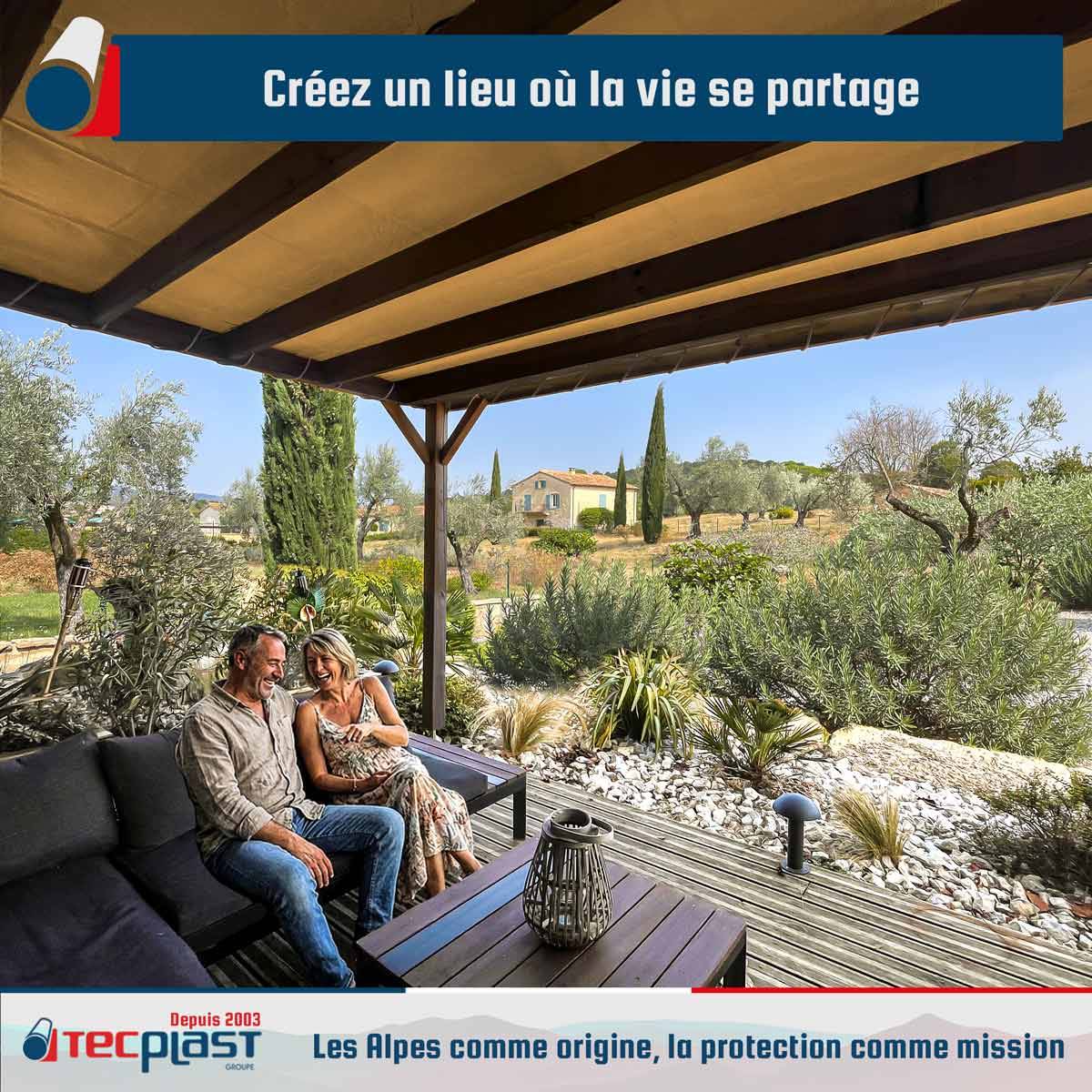 Toile Pergola Beige foncé 3x3 m LP506PR - Garantie 5 ans - Bâche Pergola ou Tonnelle étanche en PVC pour terrasse TECPLAST - Imagen 3