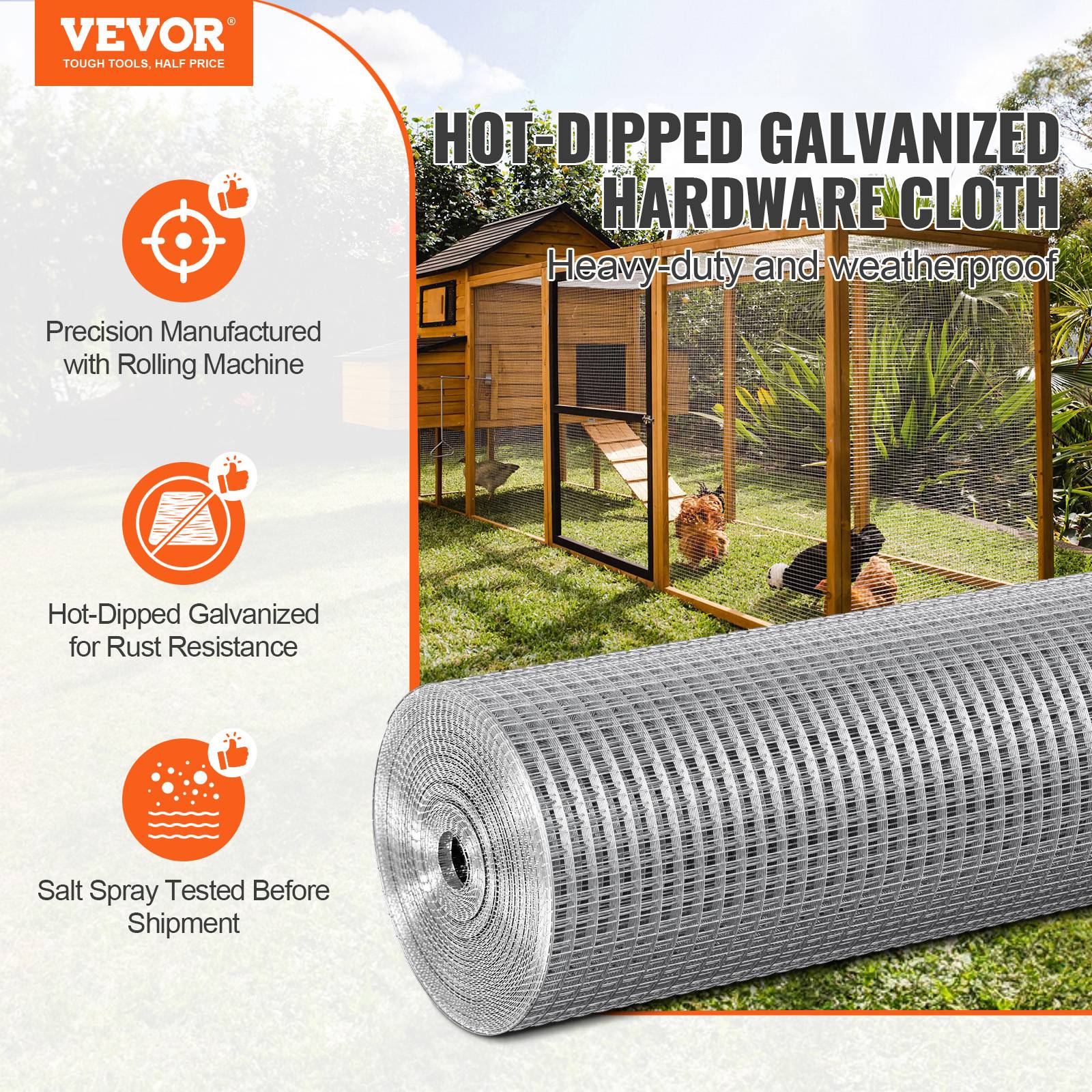 Vevor - VEVOR Grillage soudé galvanisé rouleau 915x3048 cm maillage 12,7x12,7 mm pour clôture jardin et cages à lapins. - Image 2