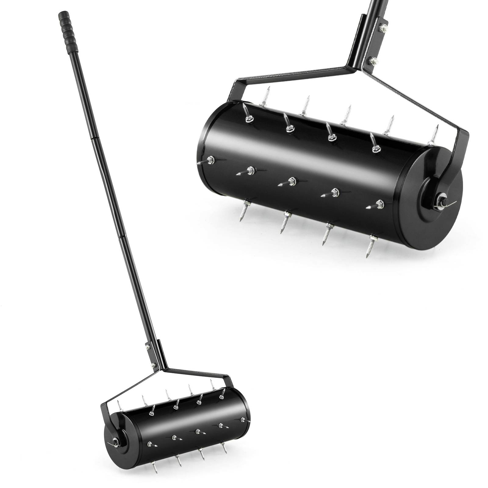 Aérateur de Pelouse Manuel de 44 cm, avec Poignée Amovible de 128 cm, Pointes de Dents pour Ameublir le sol, pour Jardin, Cour, Noir - Image 1