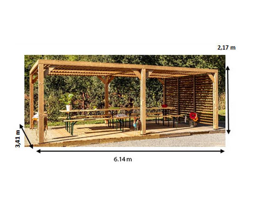 Habrita - Pergola grandes dimensions en bois - toit et 1 mur en ventelles mobiles - 341 x 614 cm Habrita - Imagen 6