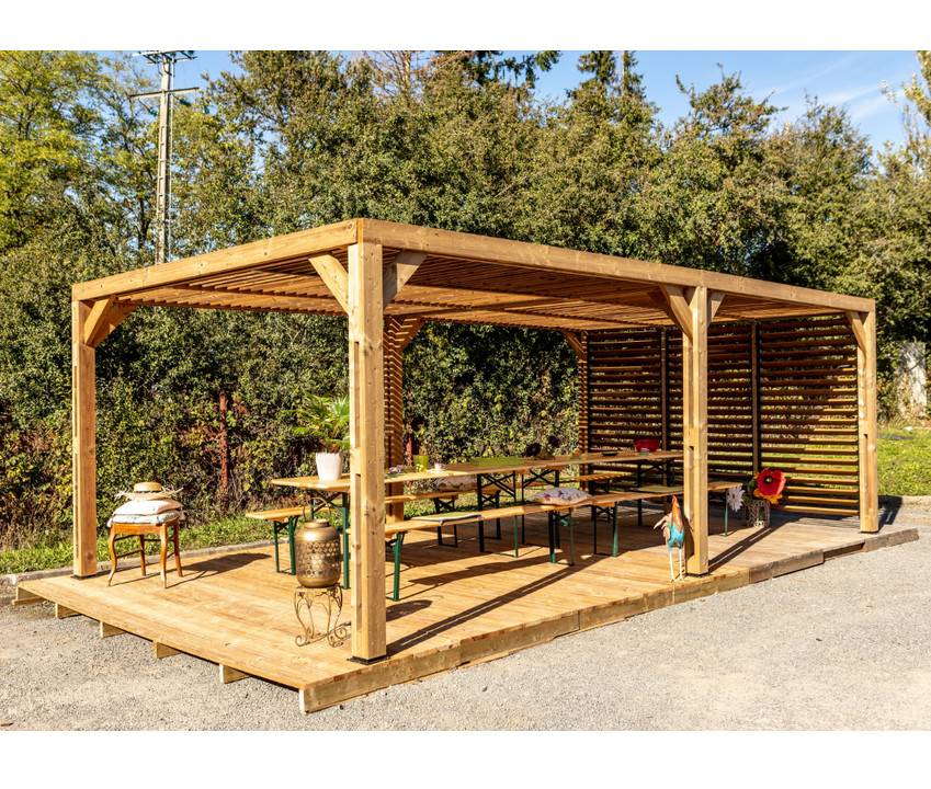 Habrita - Pergola grandes dimensions en bois - toit et 1 mur en ventelles mobiles - 341 x 614 cm Habrita - Imagen 2