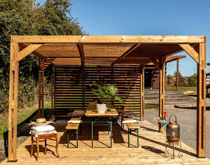 Habrita - Pergola grandes dimensions en bois - toit et 1 mur en ventelles mobiles - 341 x 614 cm Habrita - Imagen 4
