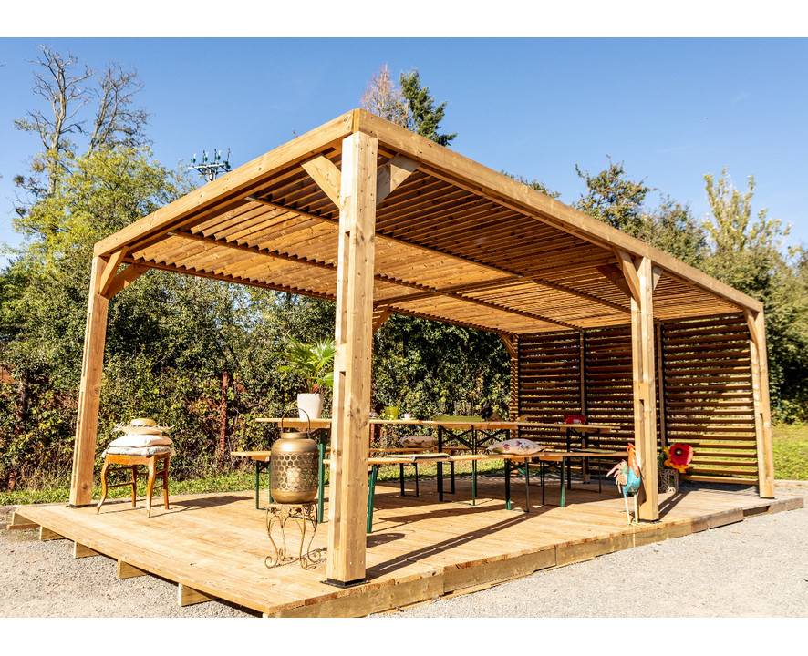 Habrita - Pergola grandes dimensions en bois - toit et 1 mur en ventelles mobiles - 341 x 614 cm Habrita - Imagen 3