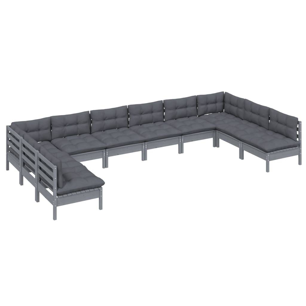 Helloshop26 - Salon de jardin meuble d'extérieur ensemble de mobilier 10 pièces avec coussins gris bois de pin solide - Imagen 1