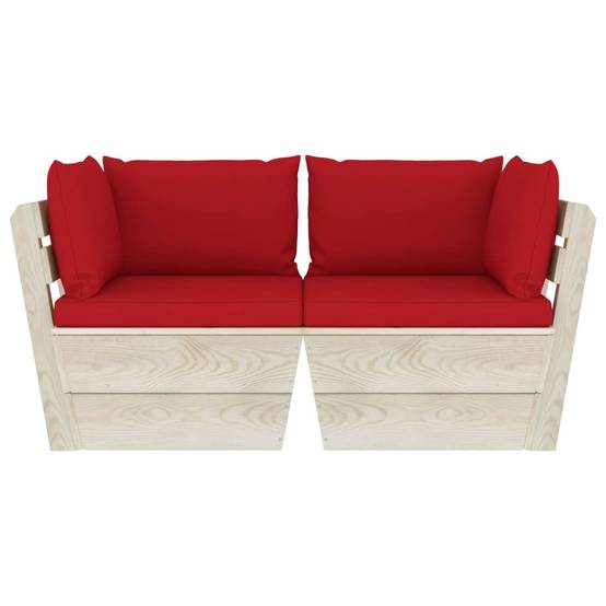 Salon de Jardin Palette en Bois 2 Places pour Terrasse, Canapé avec Coussins Rouges Confortables – ComfortXL Outdoor Living - Image 3