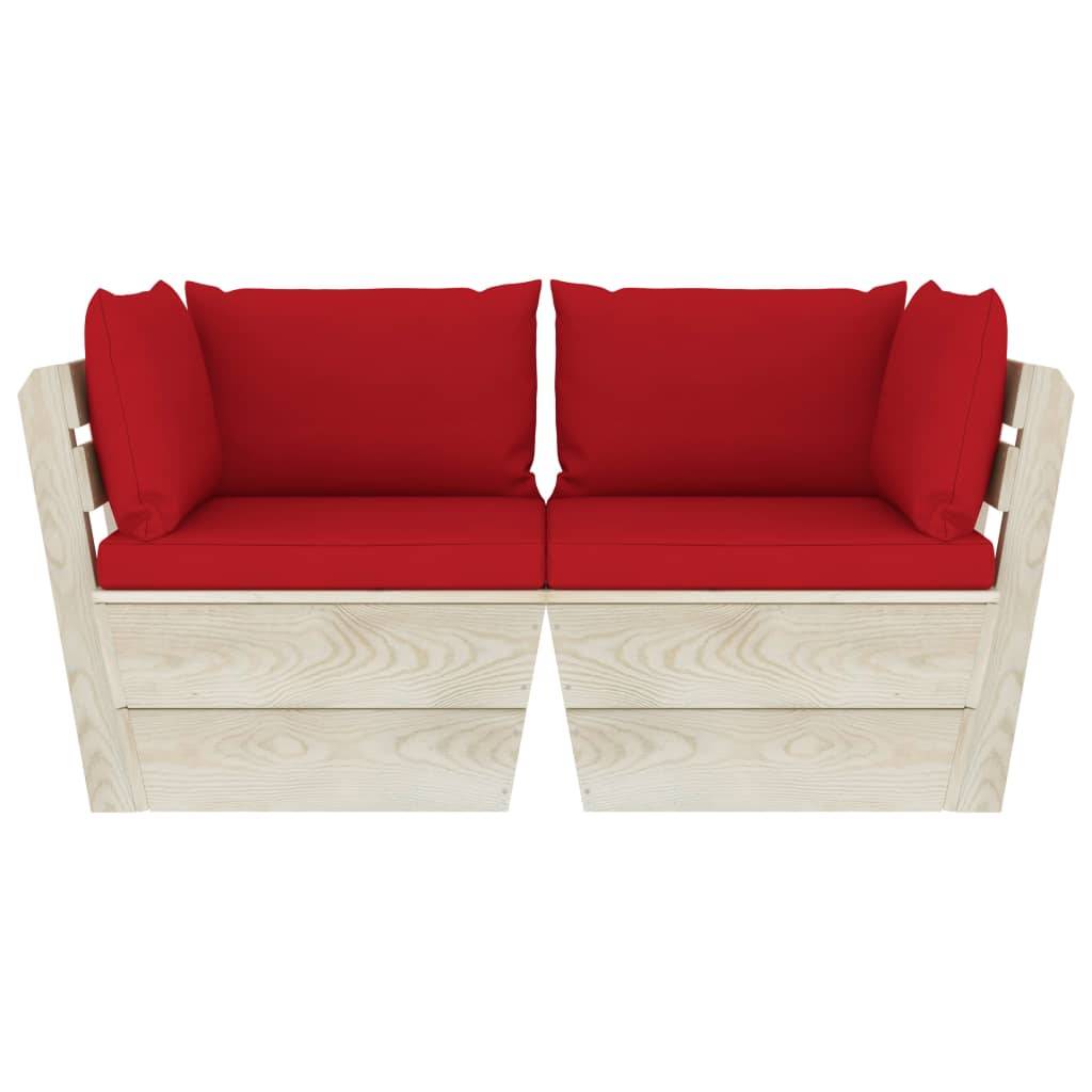 Salon de Jardin Palette en Bois 2 Places pour Terrasse, Canapé avec Coussins Rouges Confortables – ComfortXL Outdoor Living - Image 3