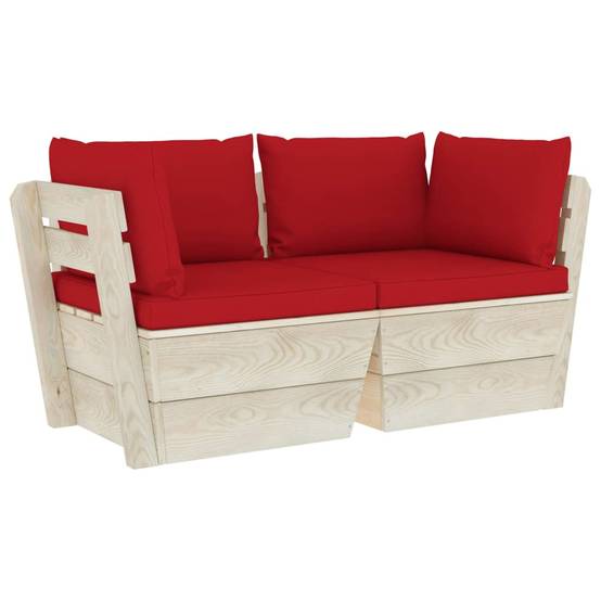 Salon de Jardin Palette en Bois 2 Places pour Terrasse, Canapé avec Coussins Rouges Confortables – ComfortXL Outdoor Living - Image 2