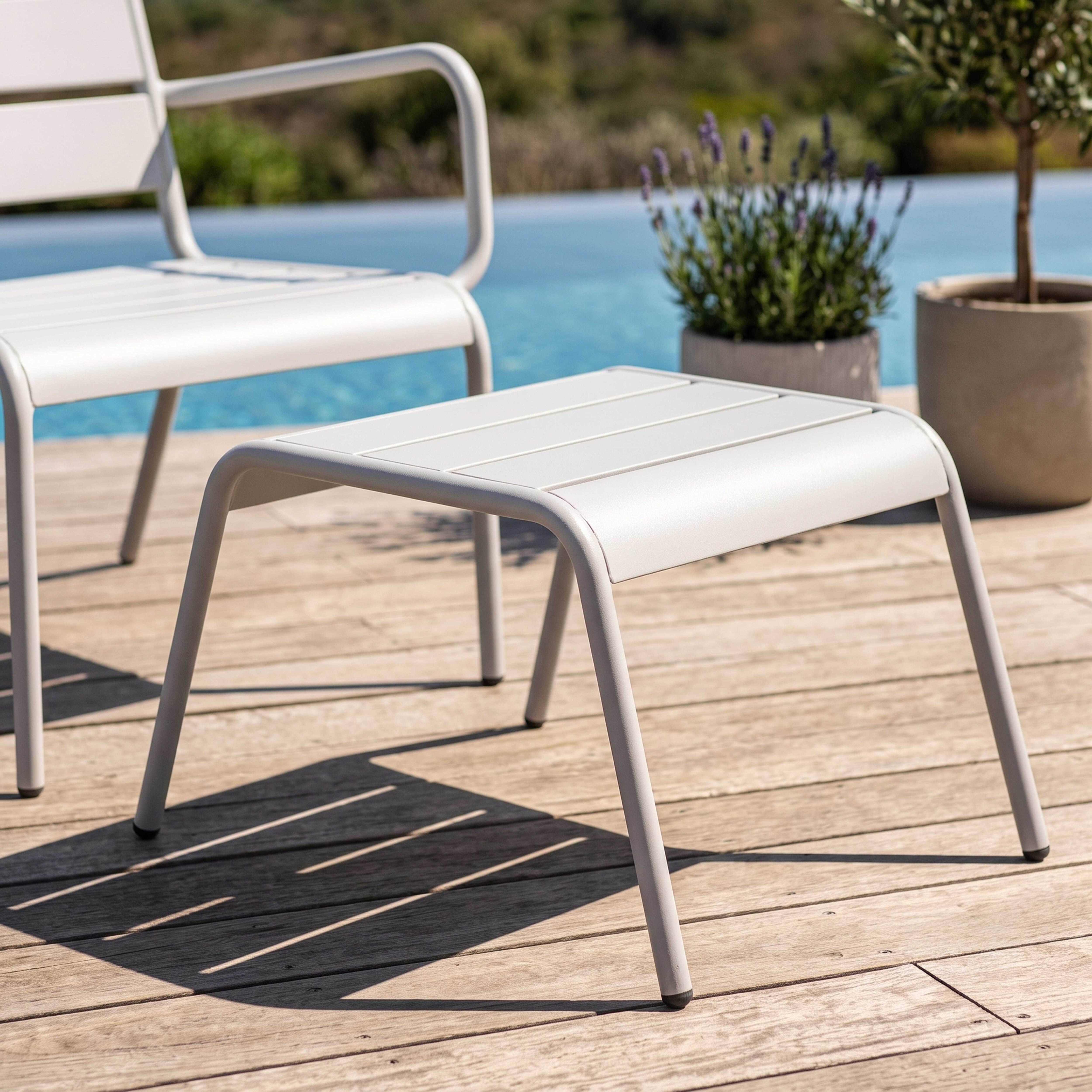 Oviala - Fauteuil relax et repose pied en métal blanc Palavas - Oviala - Imagen 4