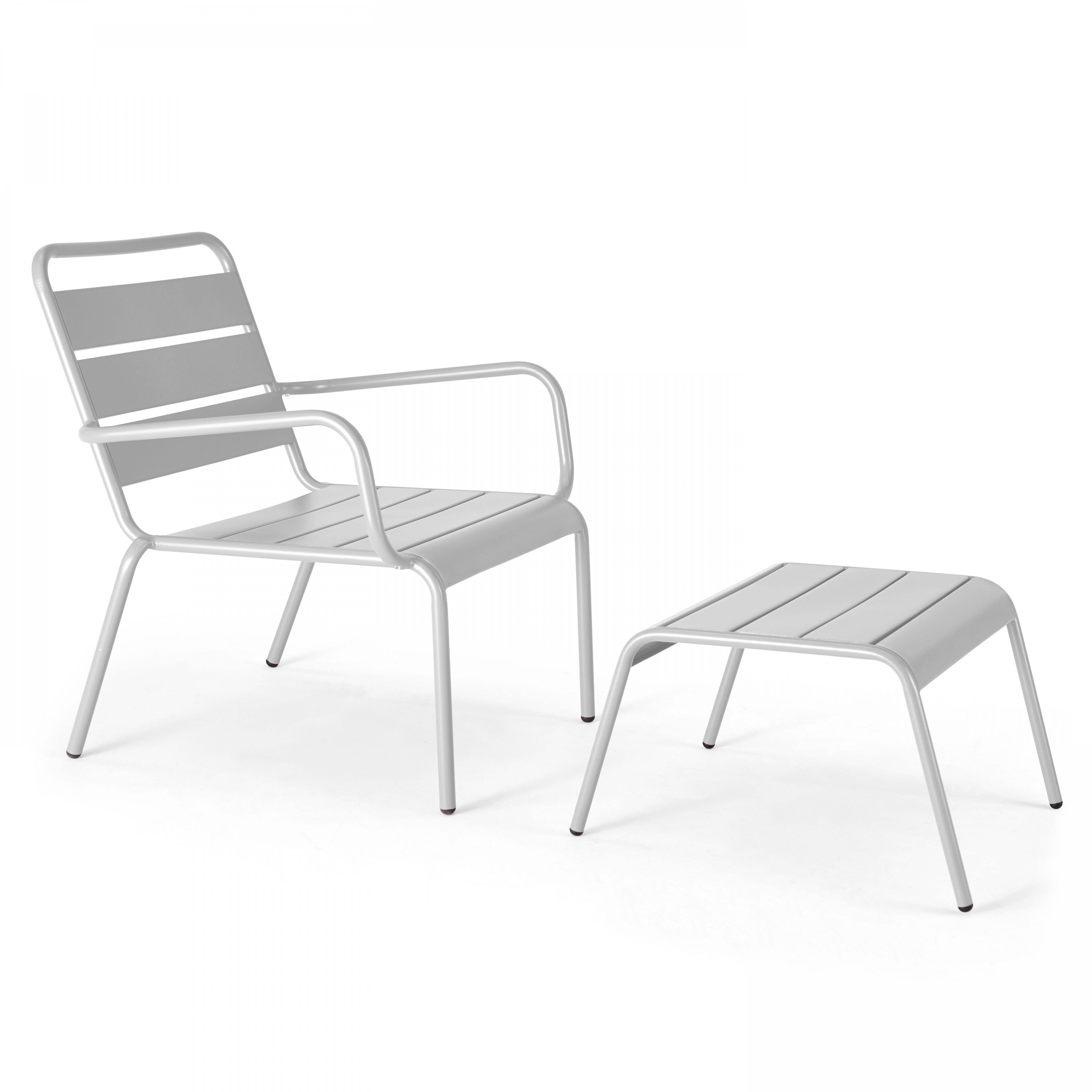 Oviala - Fauteuil relax et repose pied en métal blanc Palavas - Oviala - Imagen 1