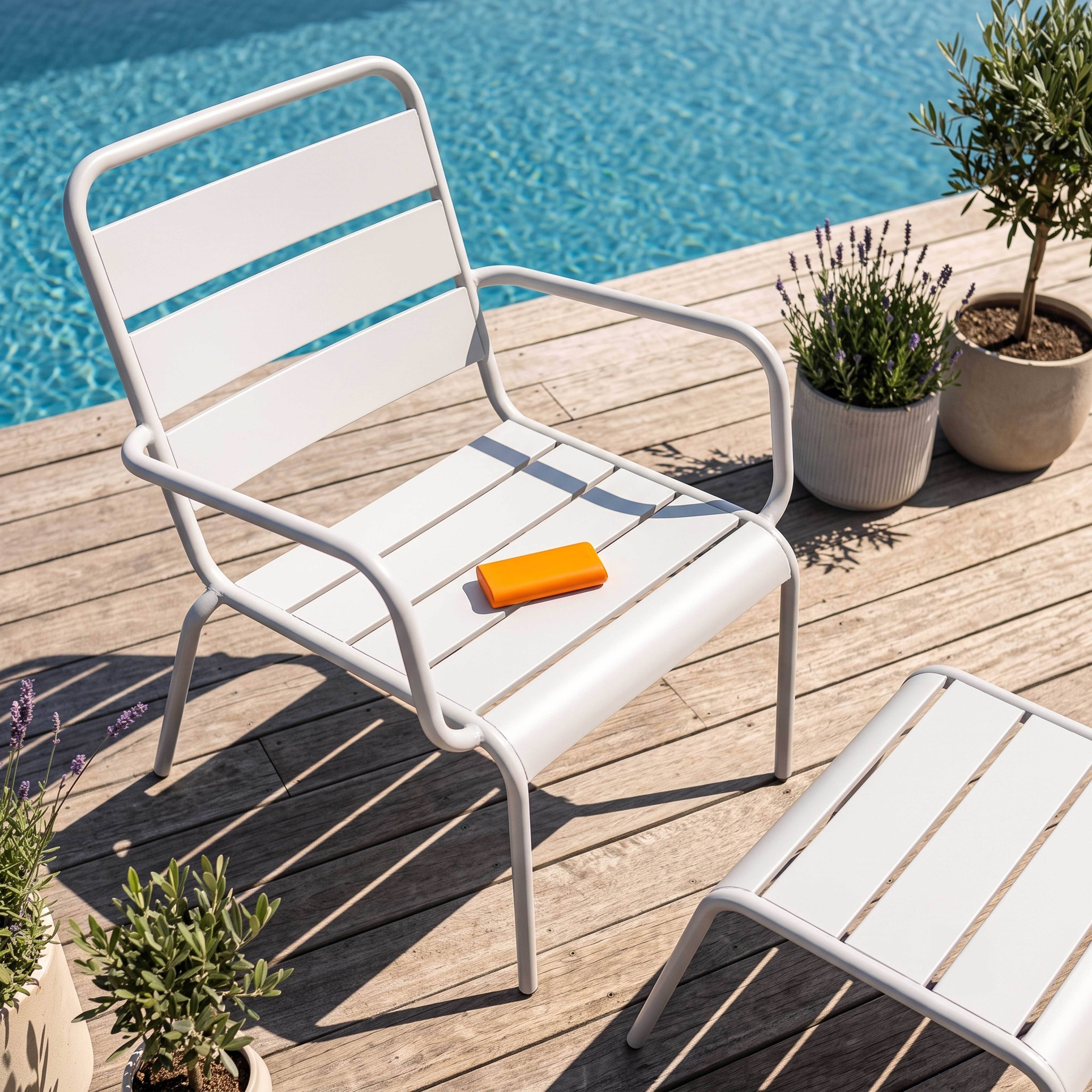 Oviala - Fauteuil relax et repose pied en métal blanc Palavas - Oviala - Imagen 3