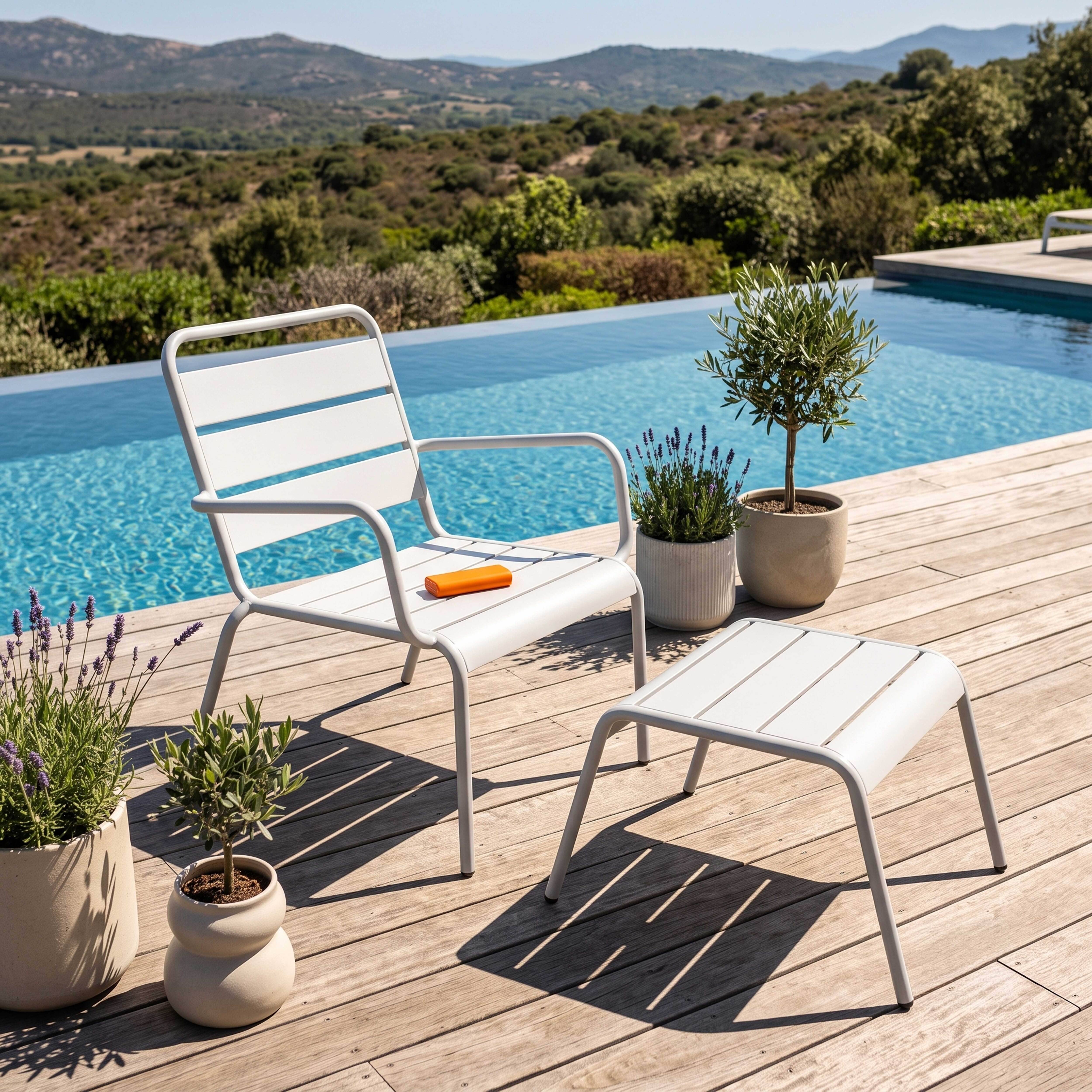 Oviala - Fauteuil relax et repose pied en métal blanc Palavas - Oviala - Imagen 2